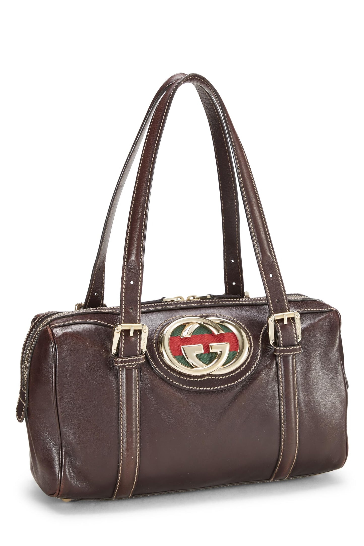 Gucci,  Brown Leather Britt Boston Handbag, Brown