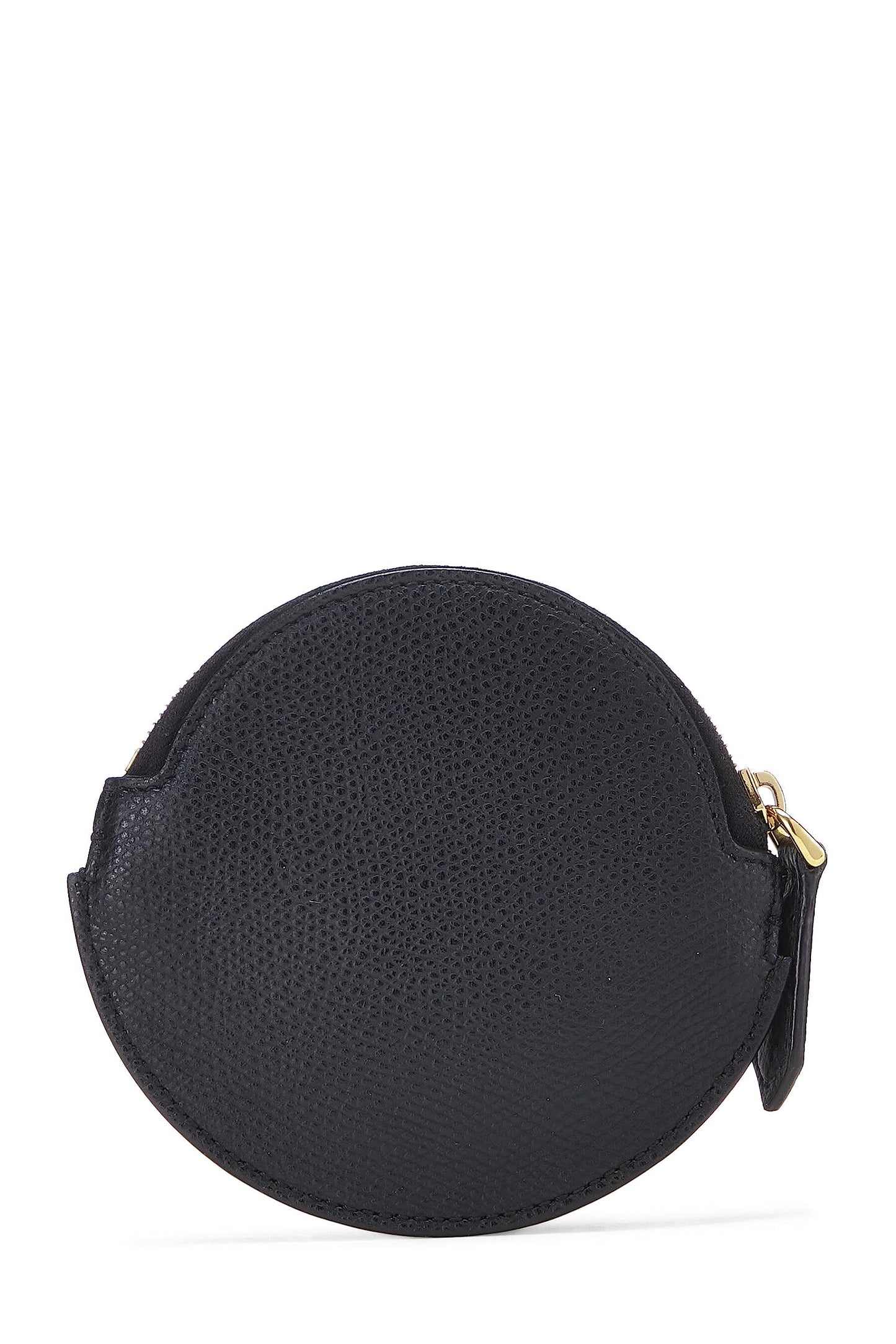 Fendi,  Black Leather Round Coin Purse, Black