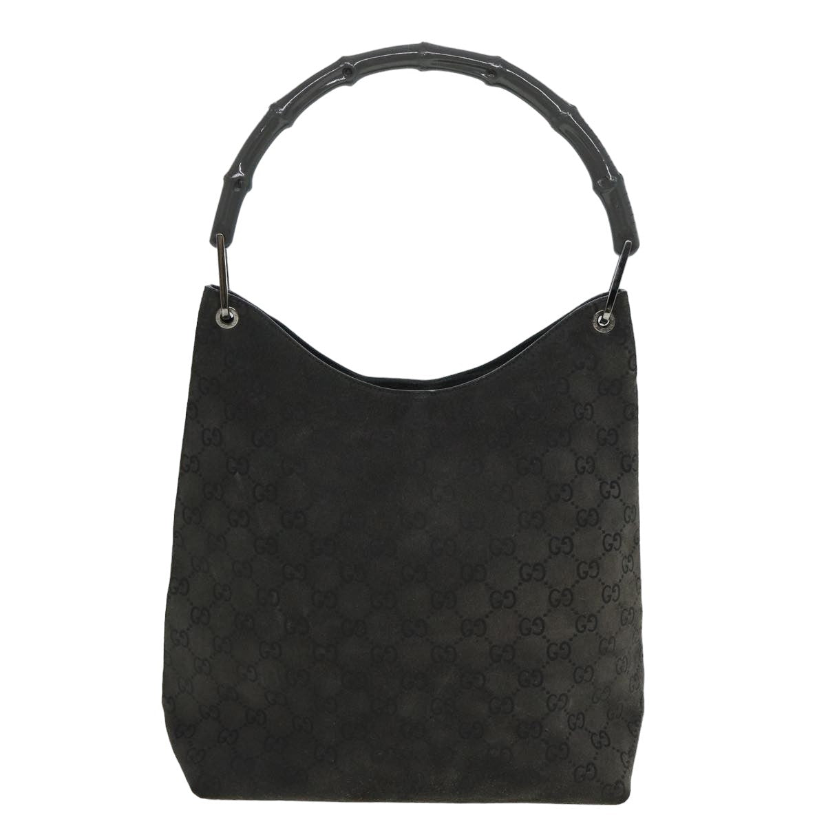 GUCCI Bamboo GG Canvas Shoulder Bag Suede Gray 81910