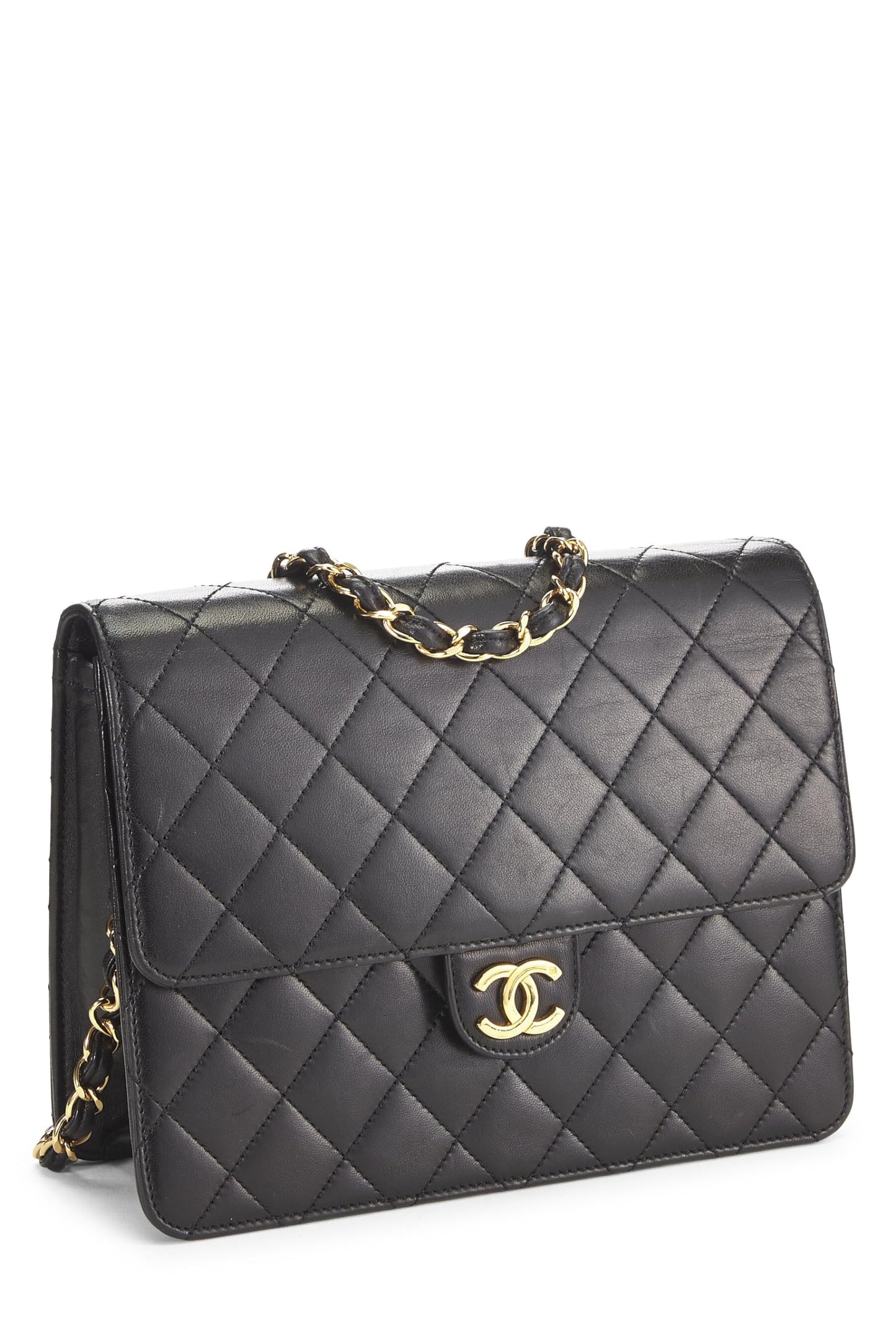 Chanel,  Black Quilted Lambskin Ex Flap Small, Black
