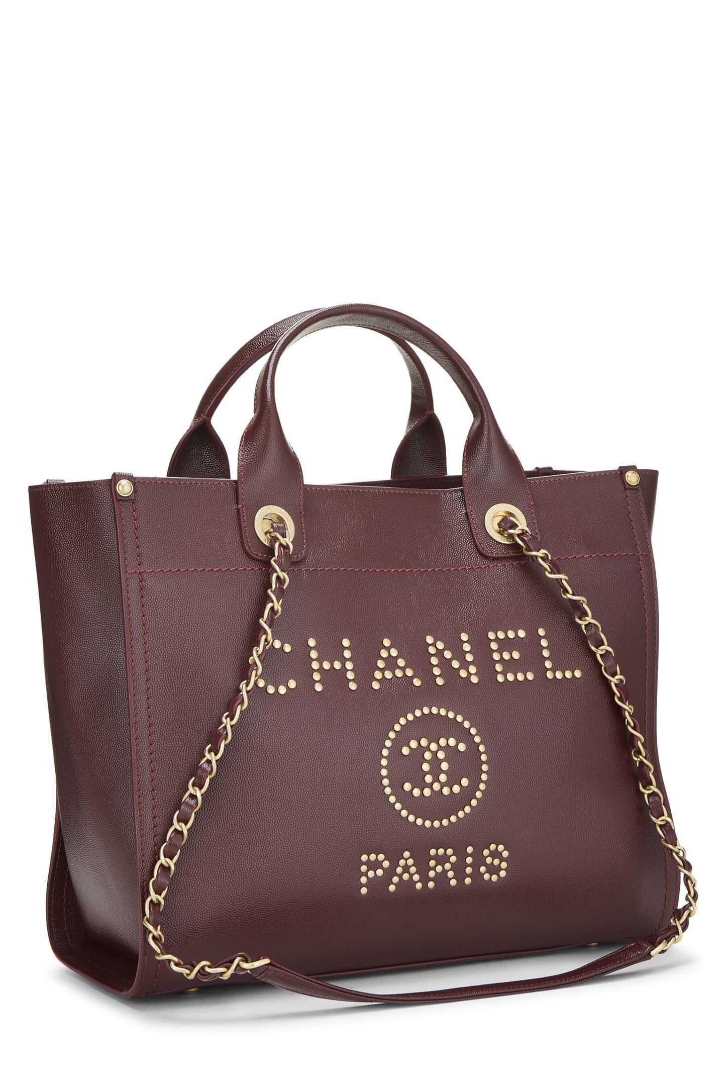Chanel,  Burgundy Caviar Studded Deauville Shopper Small, Burgundy