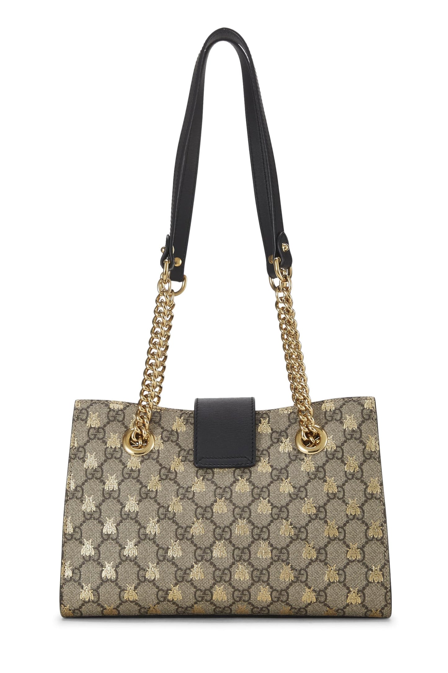 Gucci,  Black Original GG Supreme Canvas Bee Padlock Tote Small, Black