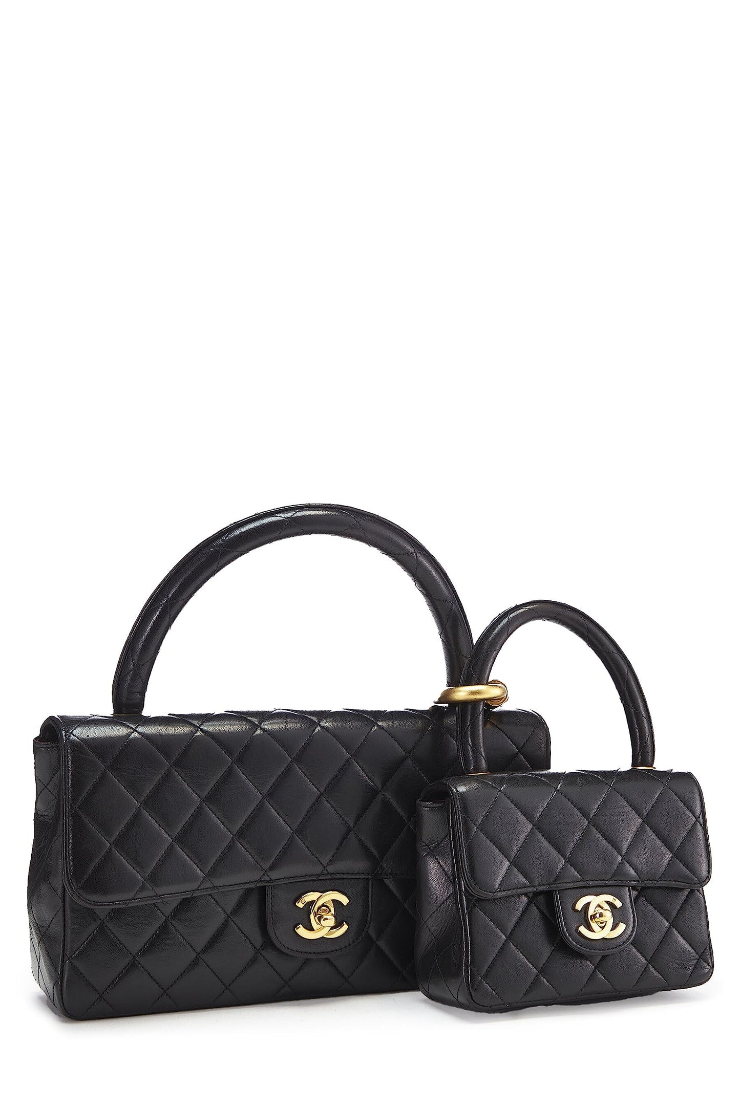 Chanel,  Black Quilted Lambskin Double Bag, Black