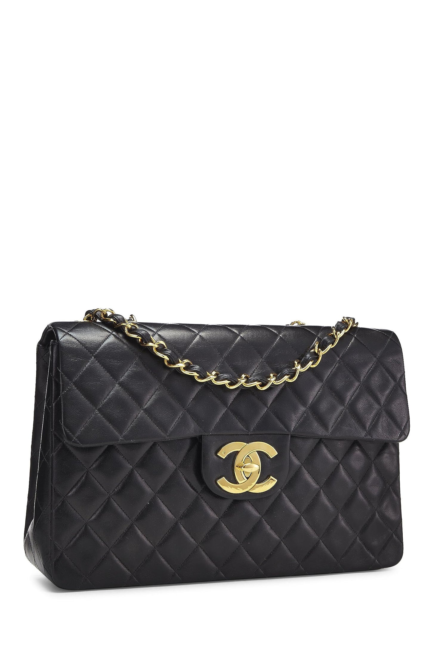 Chanel,  Black Quilted Lambskin Half Flap Maxi, Black