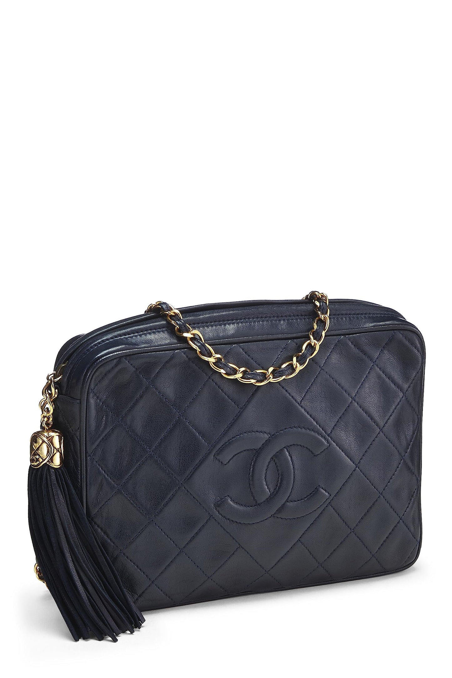 Chanel,  Navy Lambskin Diamond 'CC' Camera Bag Medium, Navy