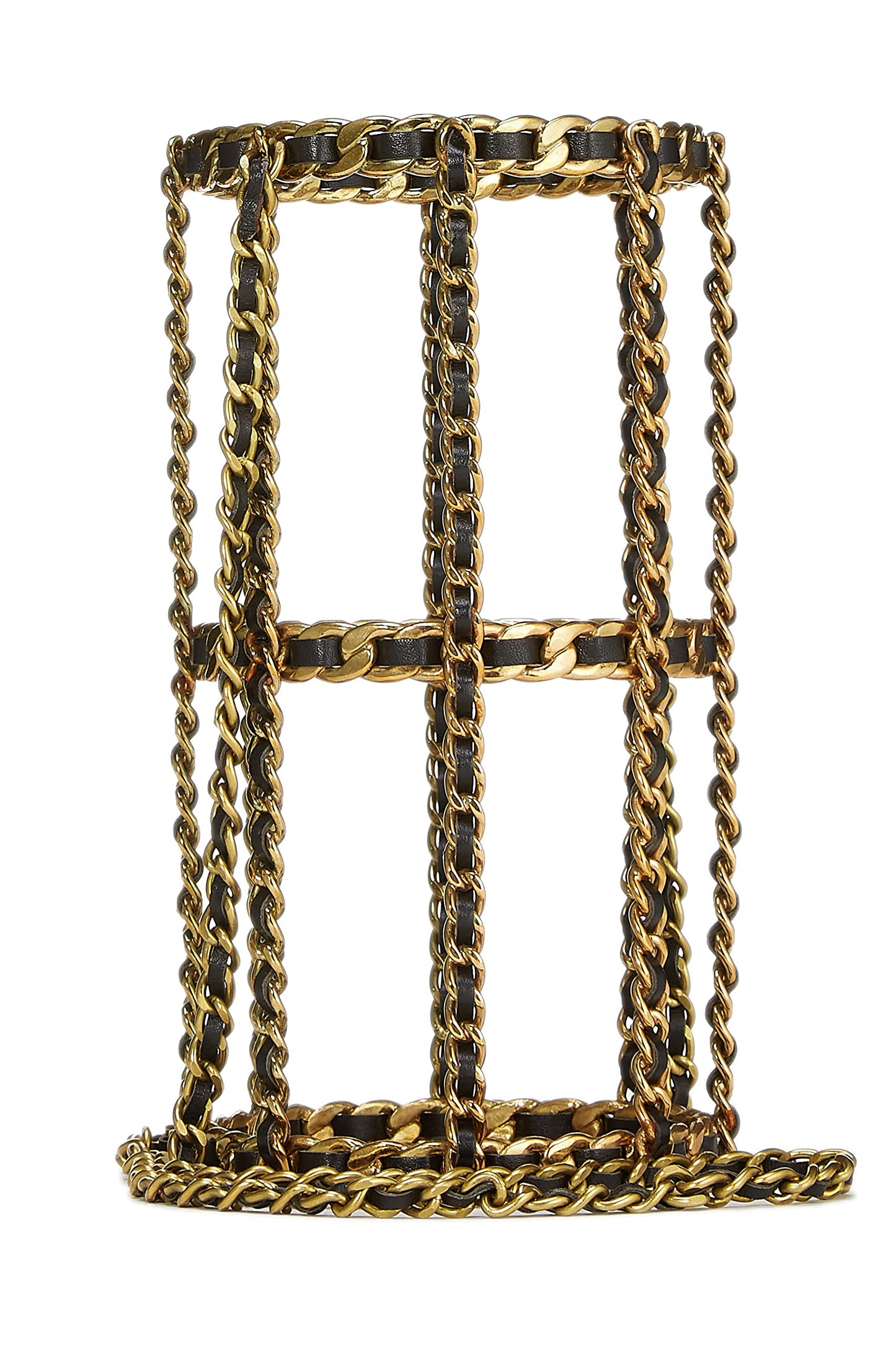 Chanel,  Black Leather & Gold Chain Link Bottle Holder, Black
