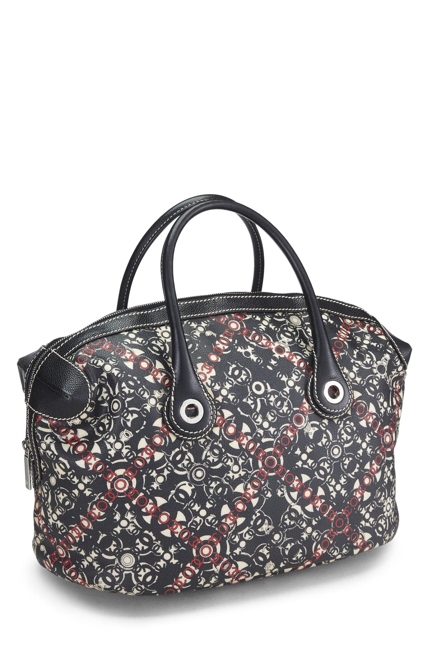 Chanel,  Black Coated Canvas Optic Coco Bowler Medium, Black