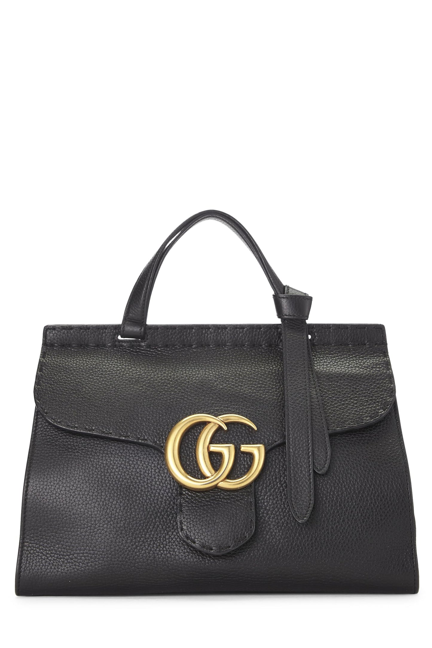 Gucci,  Black Leather GG Marmont Top Handle Flap Bag Small, Black