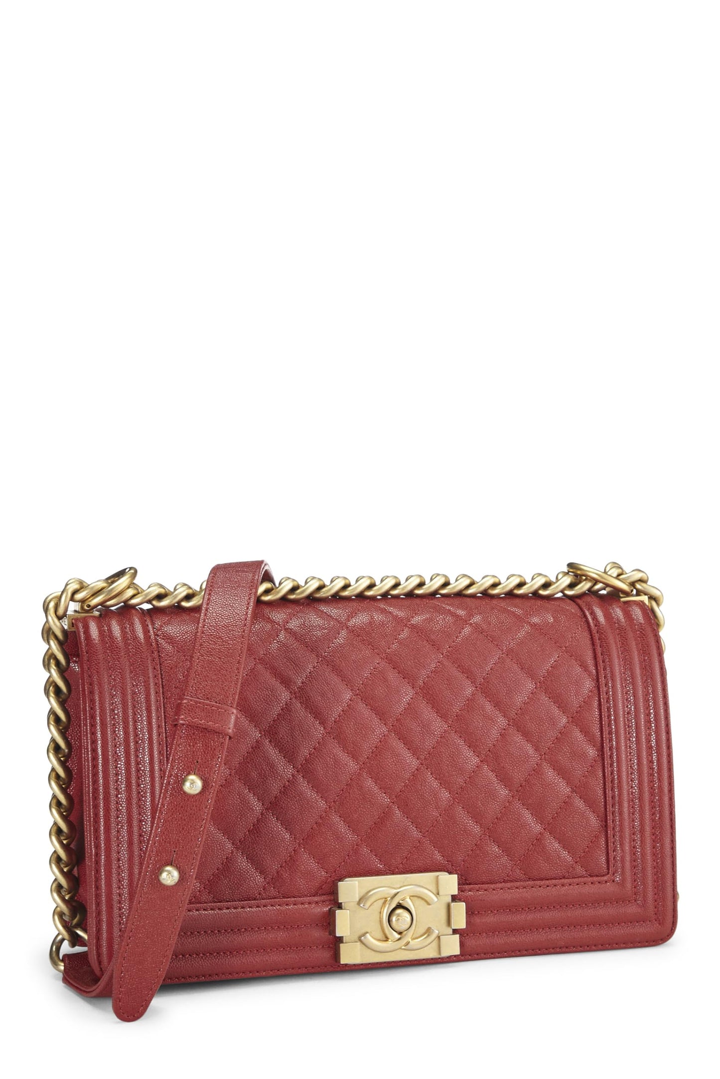 Chanel,  Red Quilted Caviar Boy Bag Medium, Red
