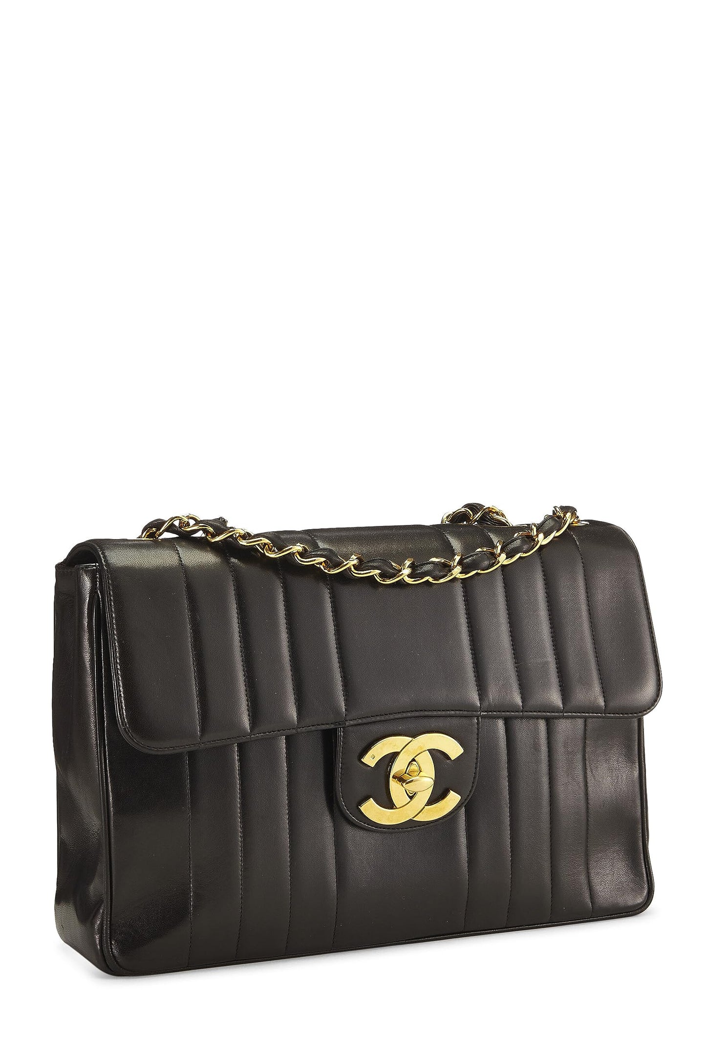 Chanel,  Black Vertical Lambskin Half Flap Jumbo, Black