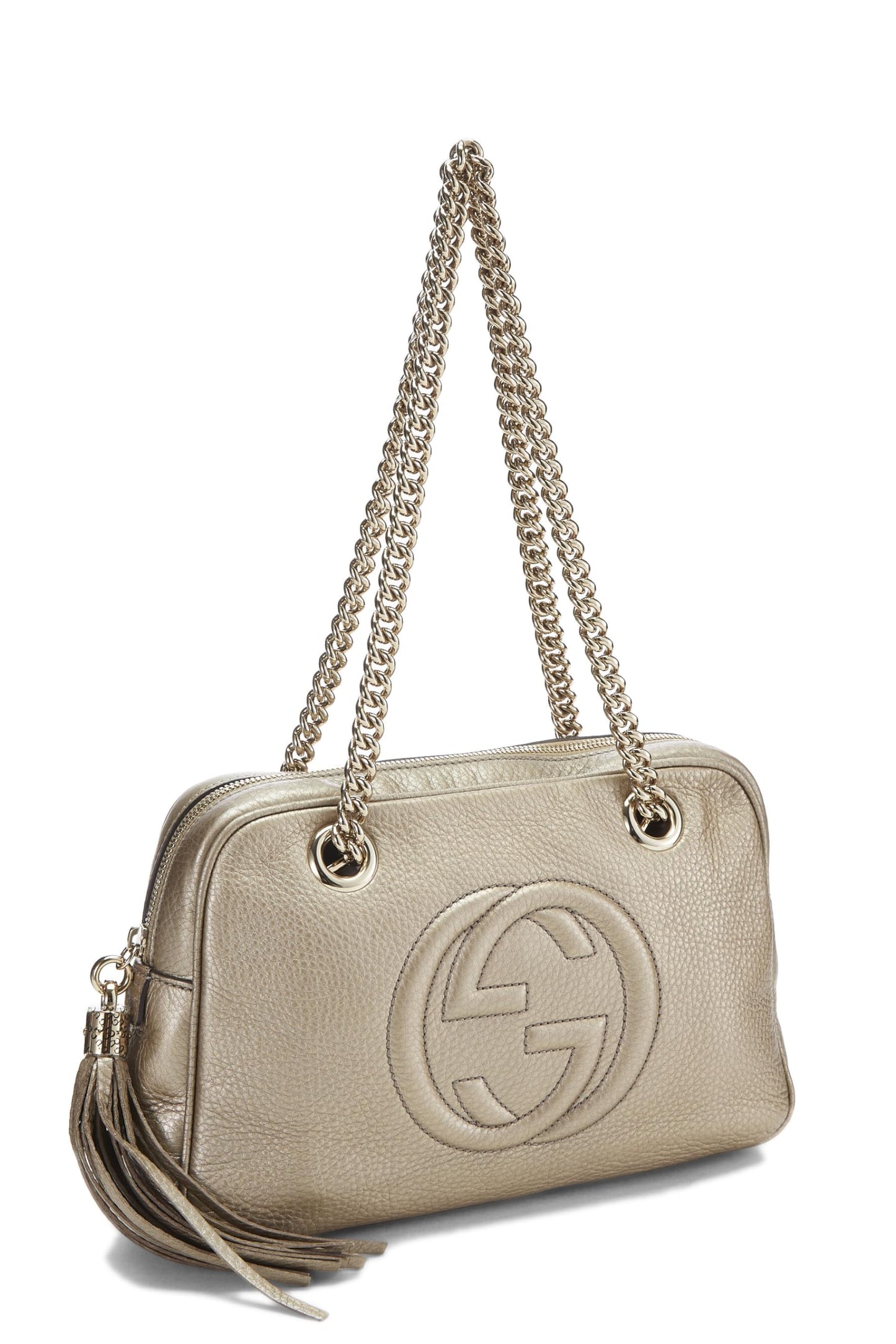 Gucci,  Metallic Grey Leather Soho Chain Tote, Grey