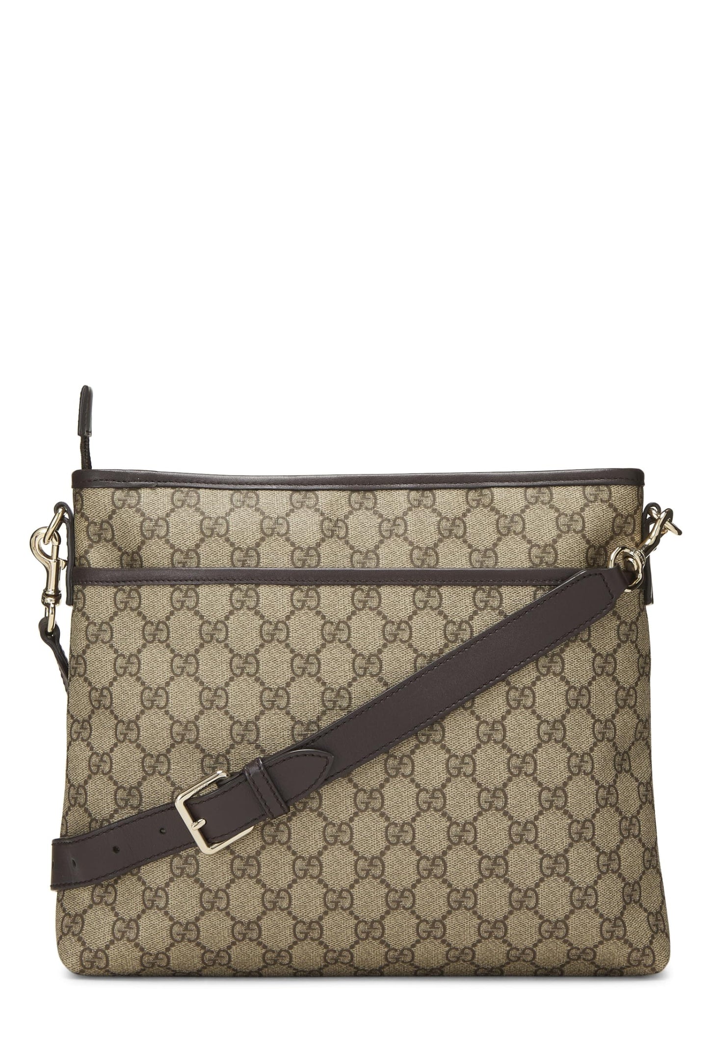 Gucci,  Brown Original GG Supreme Canvas Zip Flat Messenger, Brown