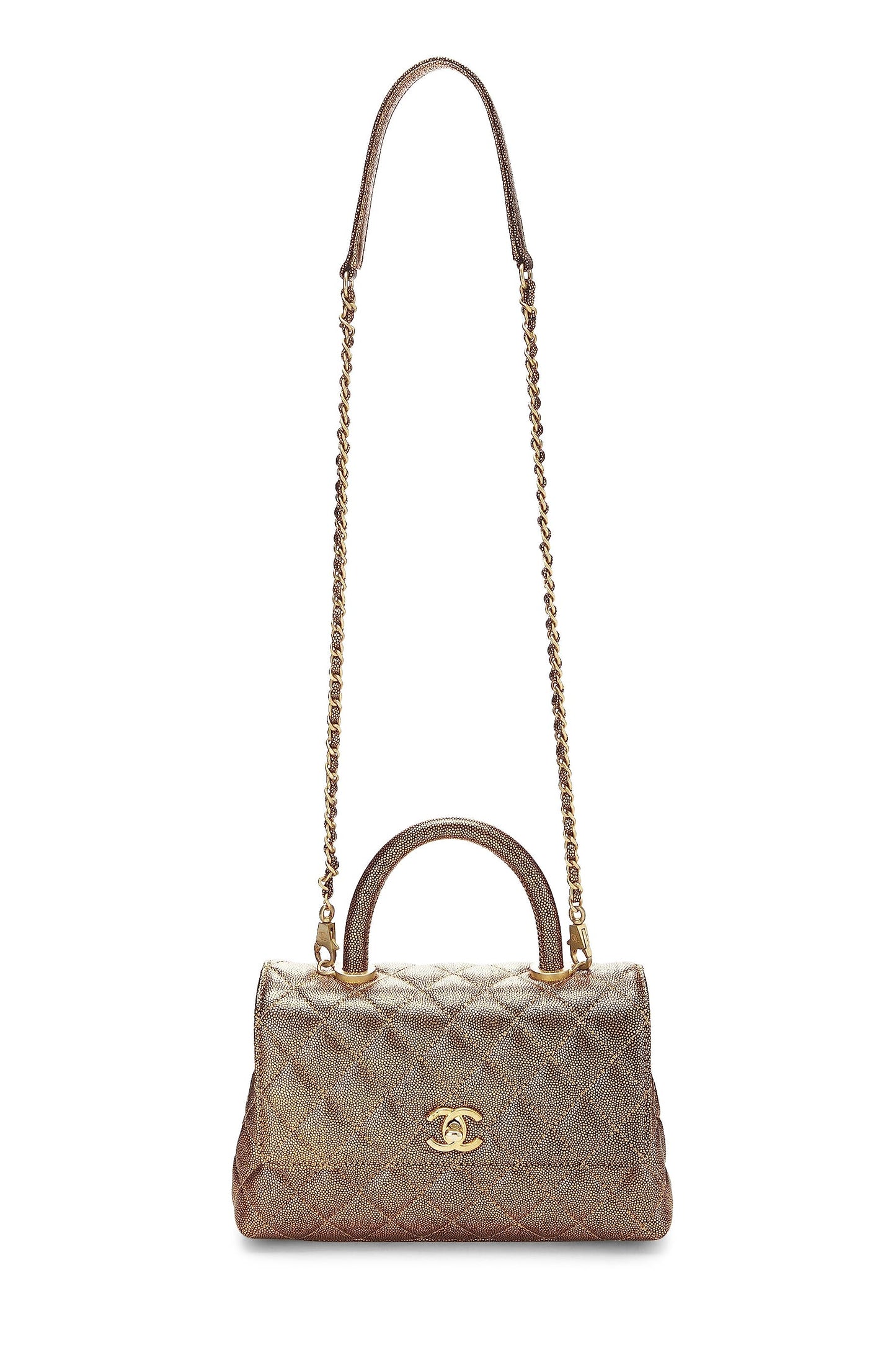 Chanel,  Gold Caviar Coco Handle Bag Medium, Gold