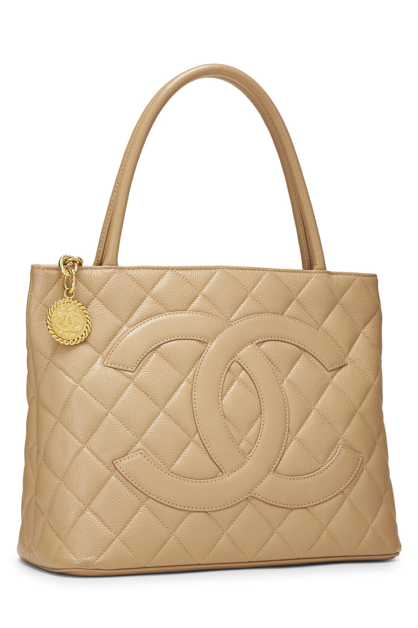 Chanel,  Beige Quilted Caviar Medallion Tote, Beige