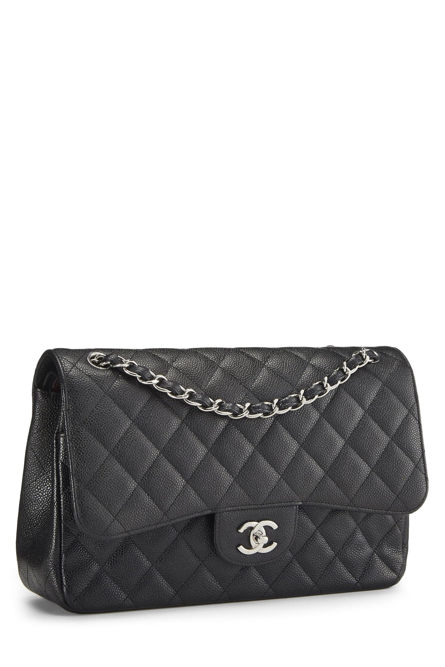 Chanel,  Black Quilted Caviar Leather New Classic Jumbo, Black