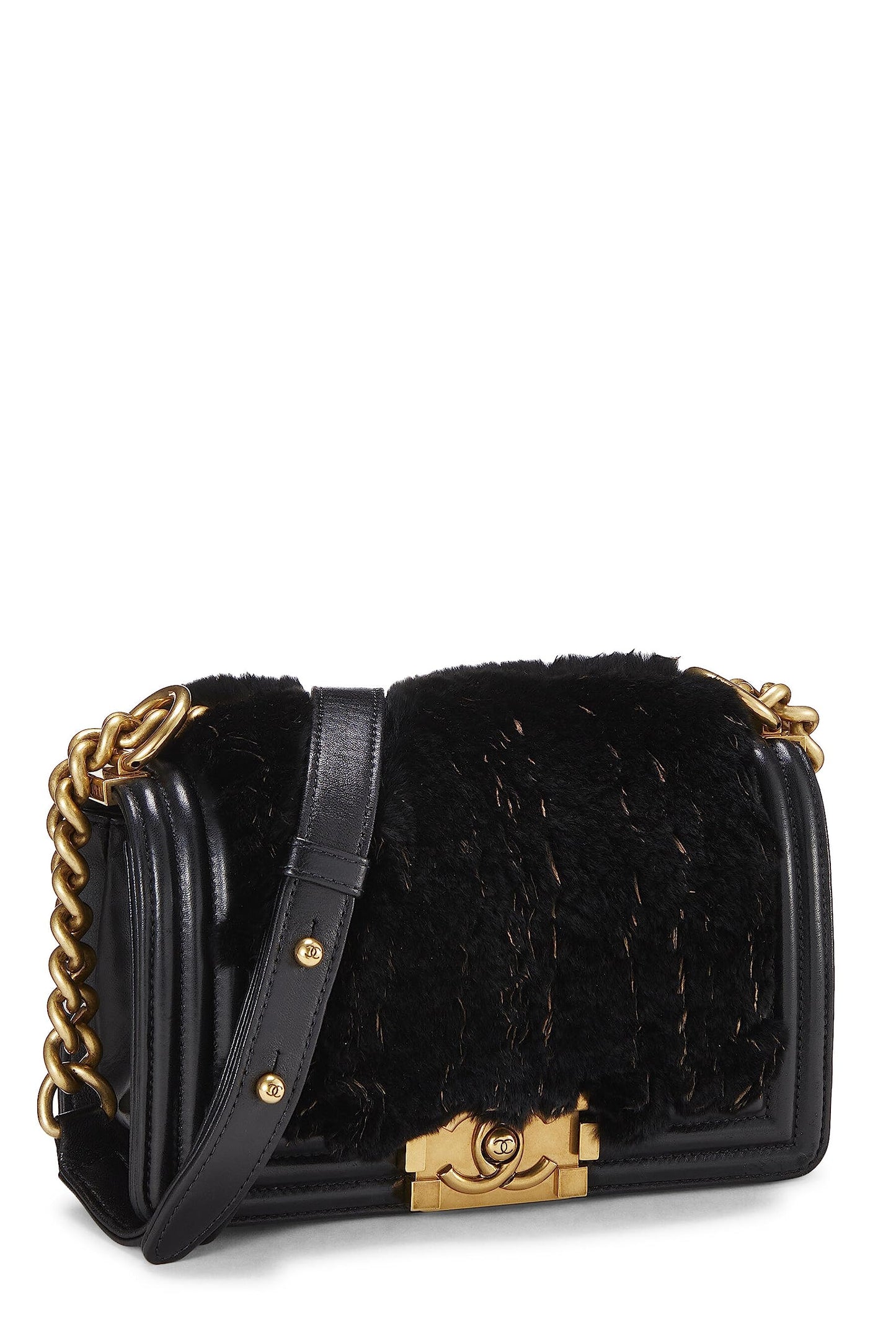 Chanel,  Black Lapin Boy Bag Small, Black