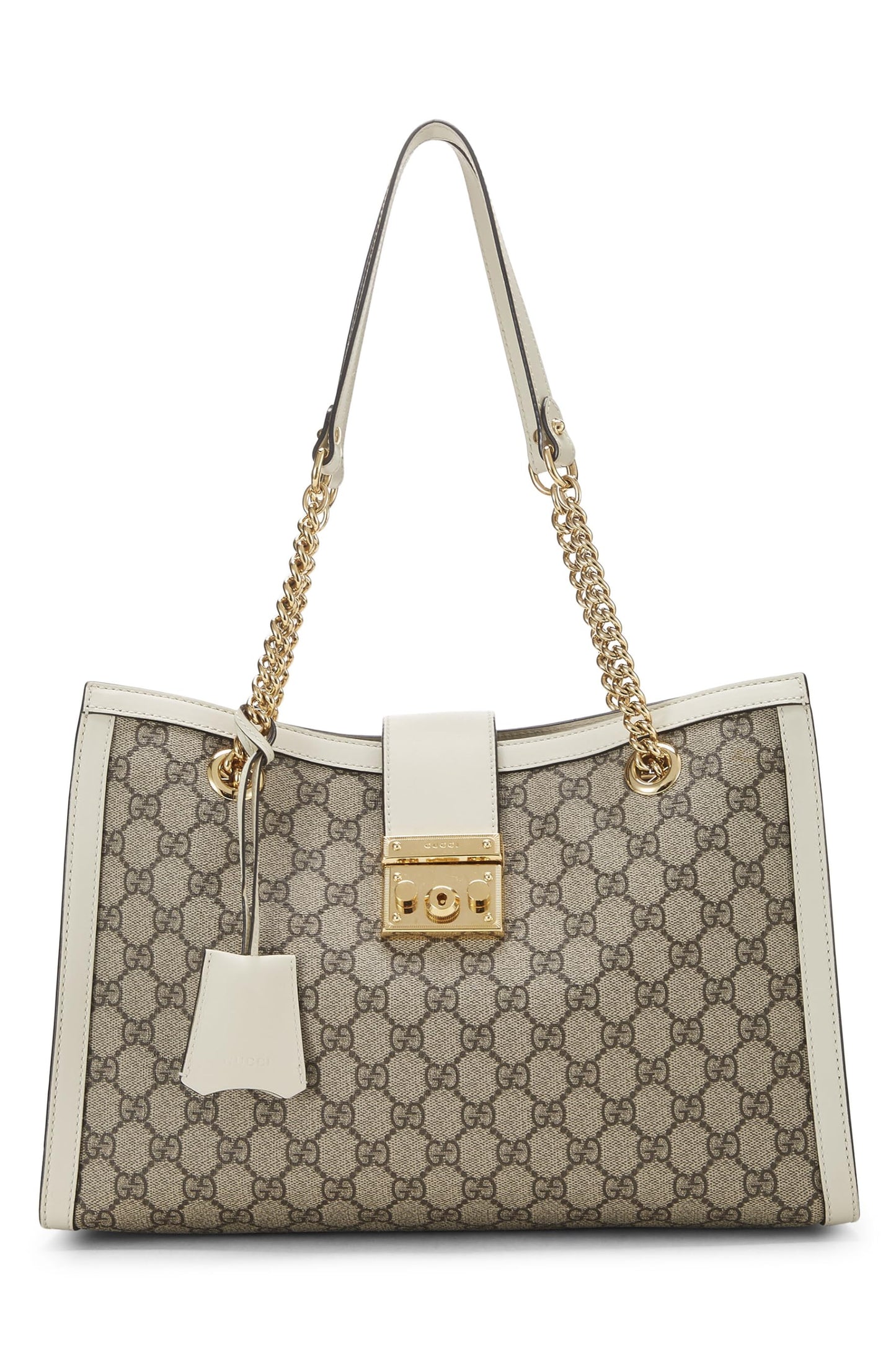 Gucci,  Cream Original GG Supreme Canvas Padlock Tote Medium, White