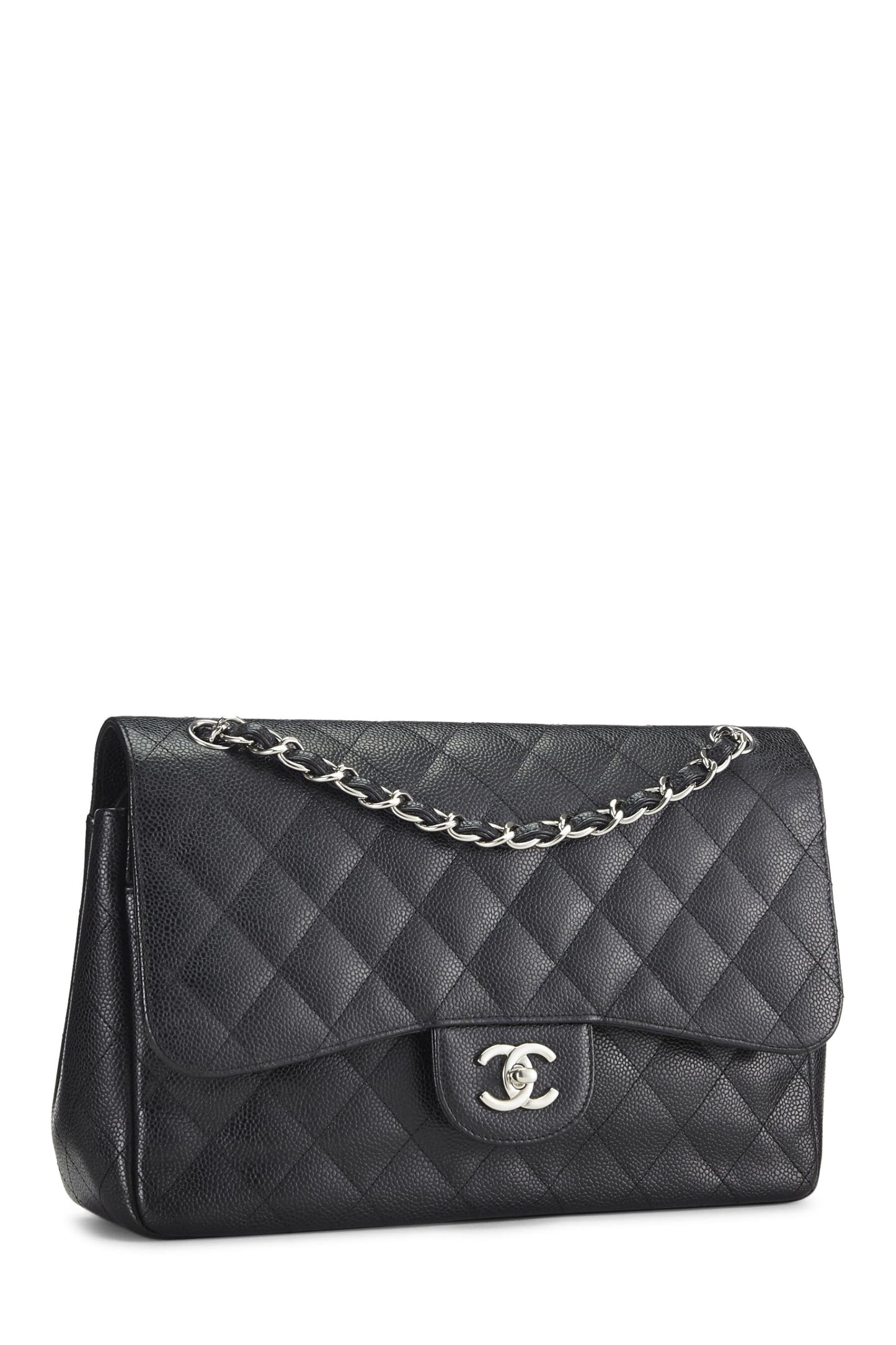 Chanel,  Black Quilted Caviar New Classic Double Flap Jumbo, Black