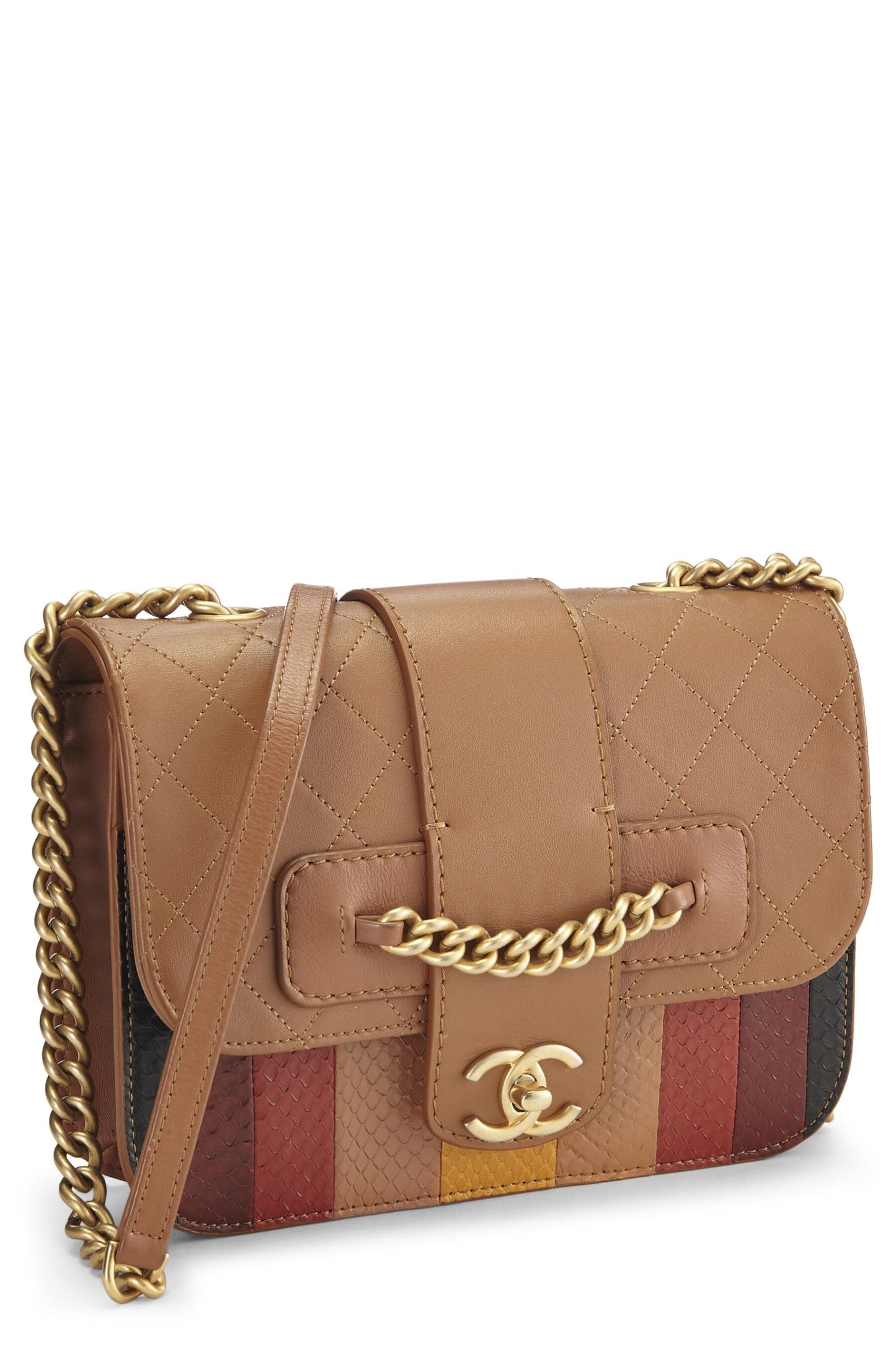 Chanel,  Brown & Multicolor Calfskin Front Chain Flap Bag, Multi