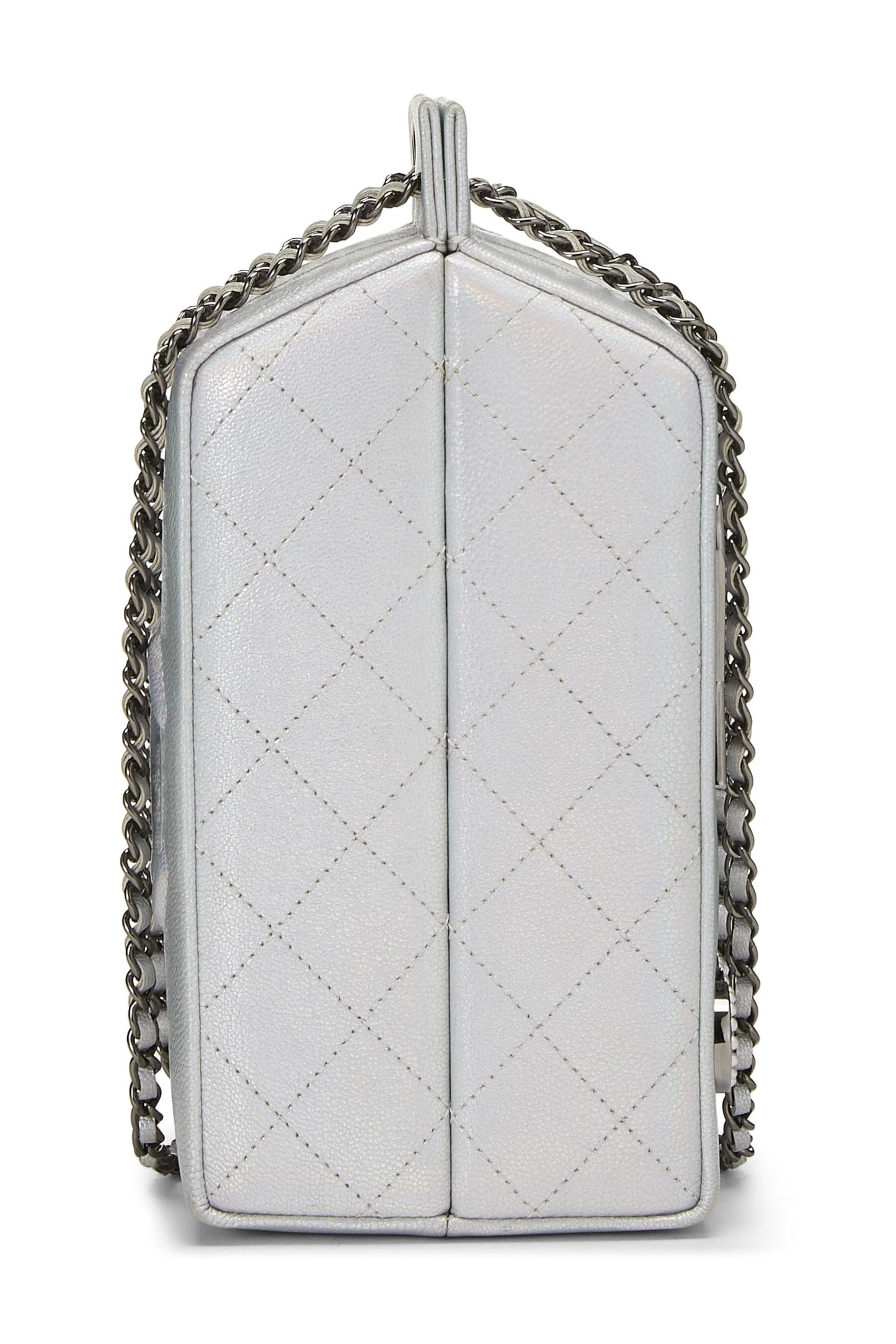 Chanel,  Metallic Silver Leather Coco Milk Carton Bag, Silver