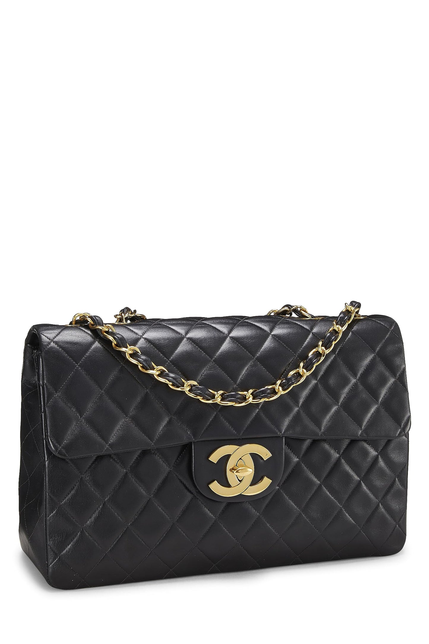 Chanel,  Black Quilted Lambskin Half Flap Maxi, Black