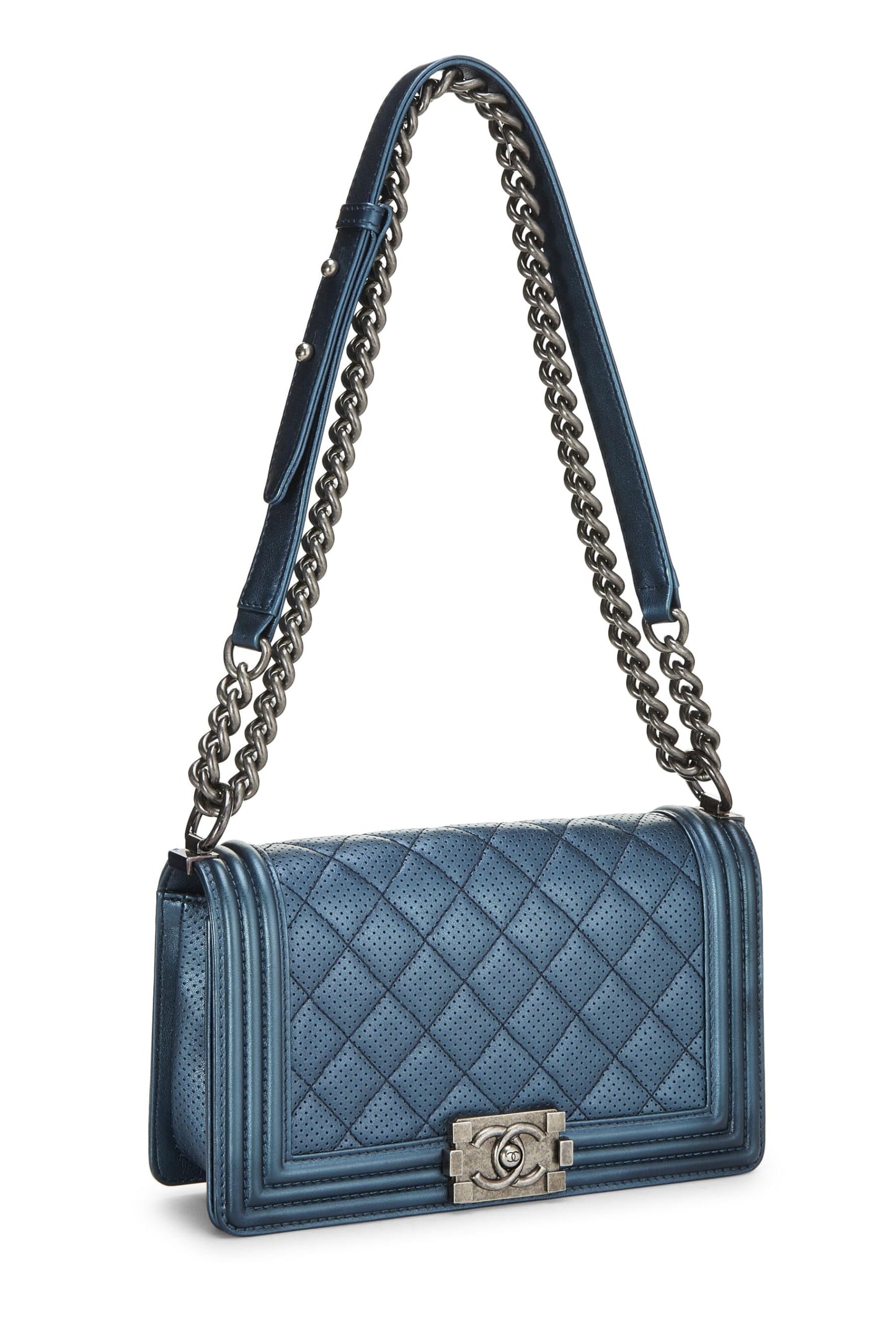 Chanel,  Iridescent Navy Perforated Boy Bag Medium, Navy