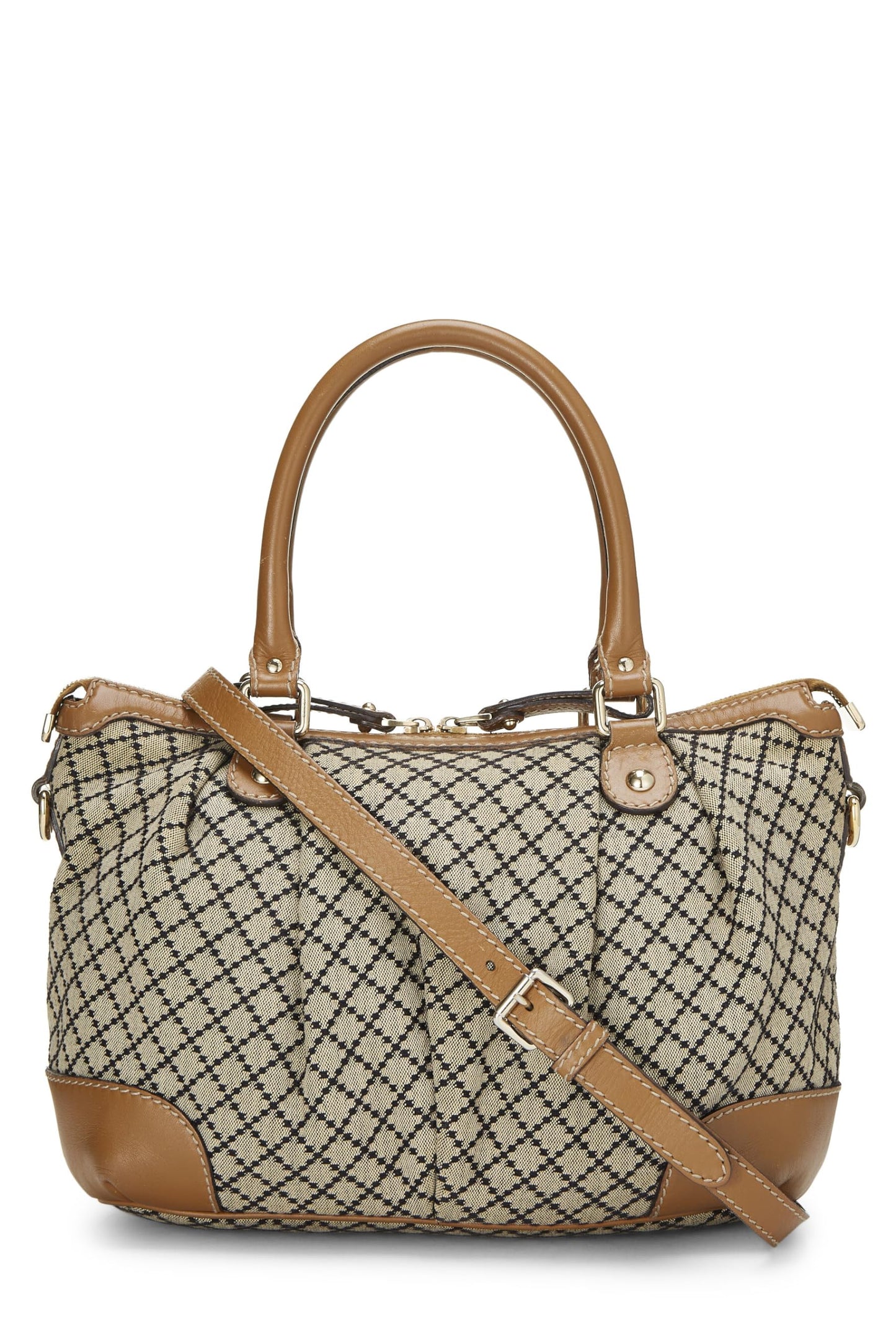 Gucci,  Brown Diamante Canvas Zip Sukey Large, Brown