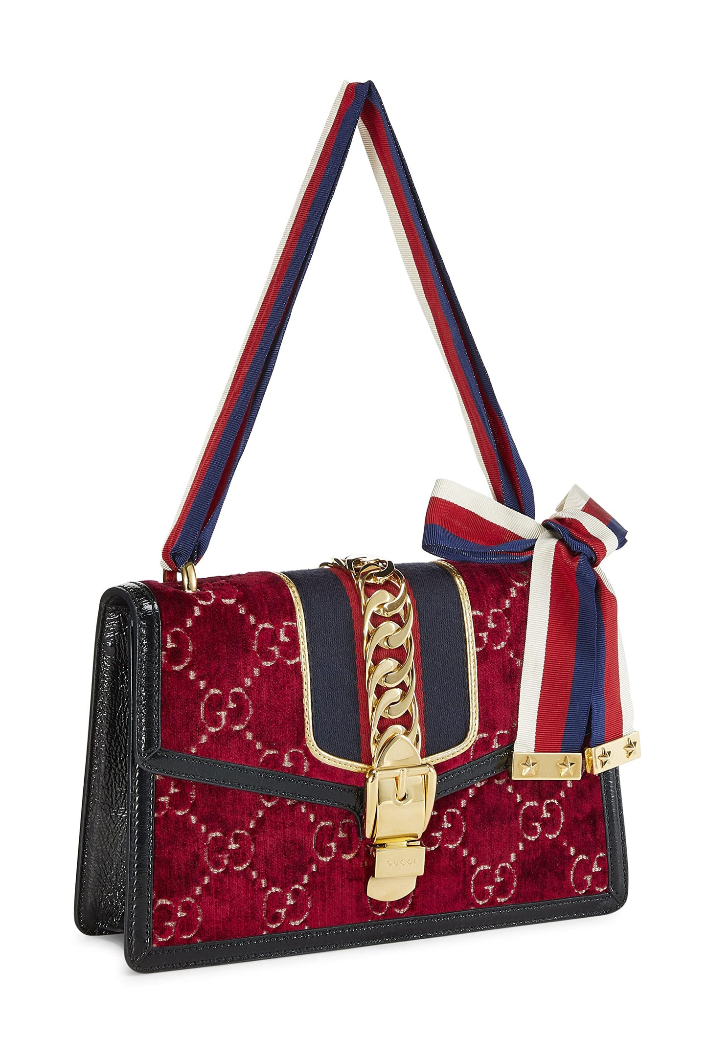 Gucci,  Burgundy Velvet Sylvie Shoulder Bag, Burgundy