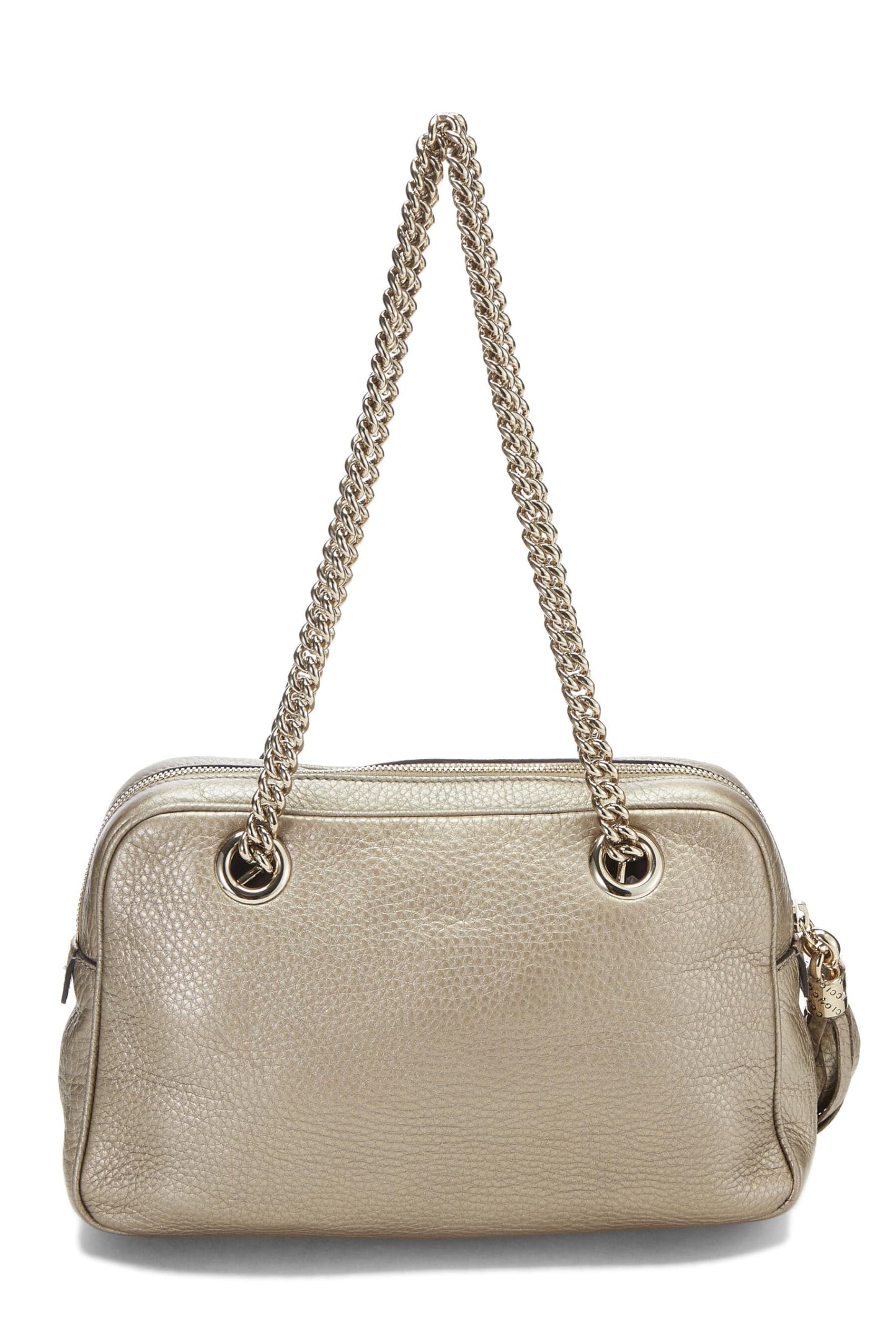 Gucci,  Metallic Grey Leather Soho Chain Tote, Grey