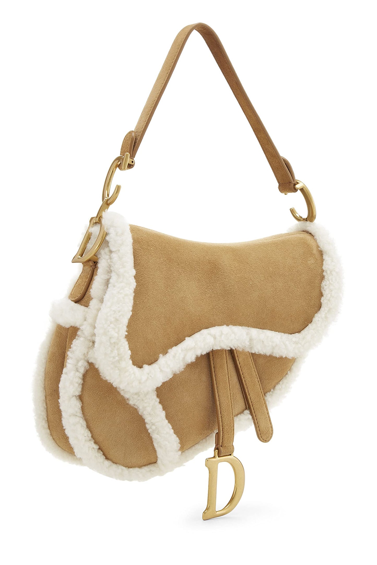 Dior,  Beige Shearling Saddle Bag, Brown