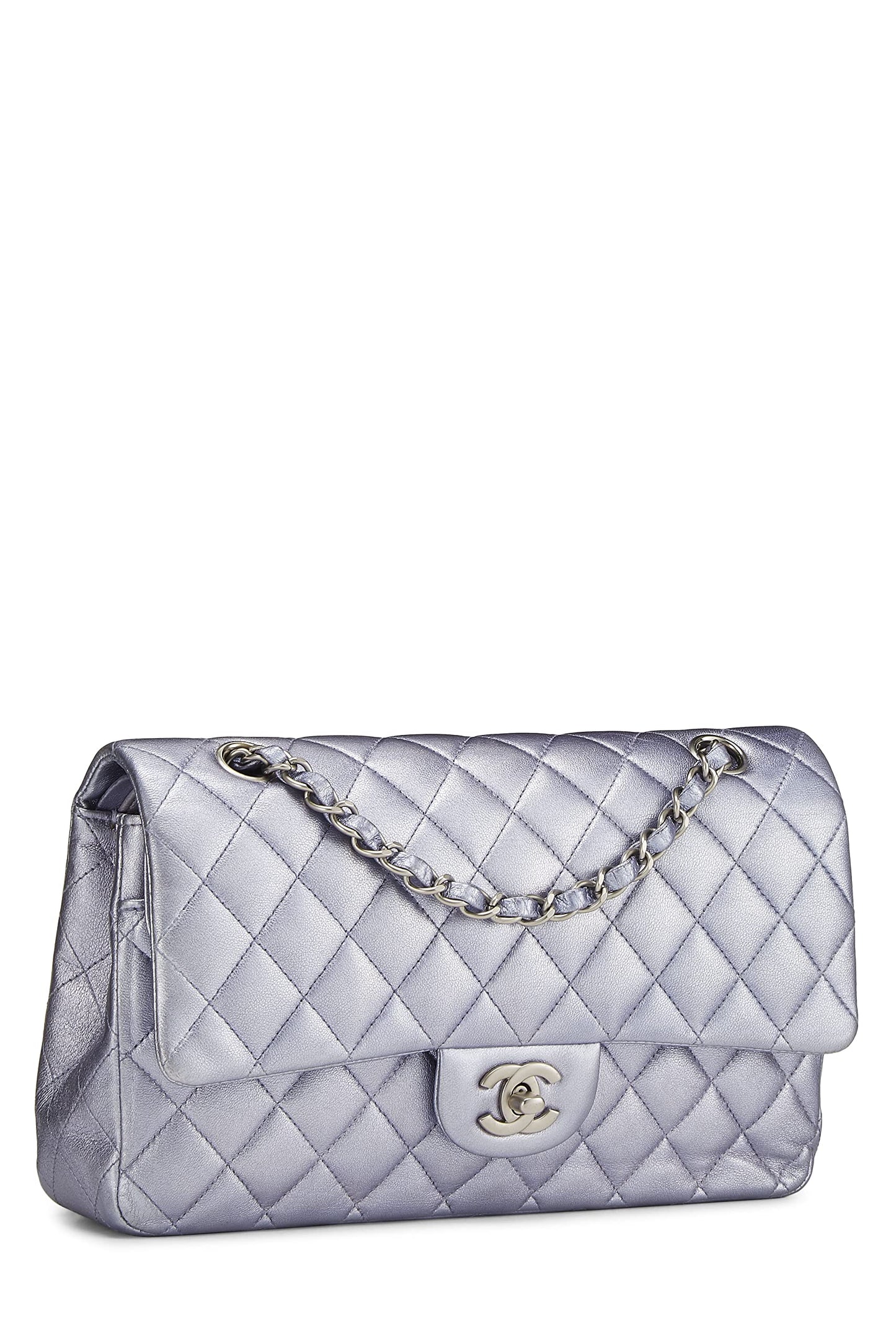 Chanel,  Metallic Purple Quilted Lambskin Classic Double Flap Medium, Purple