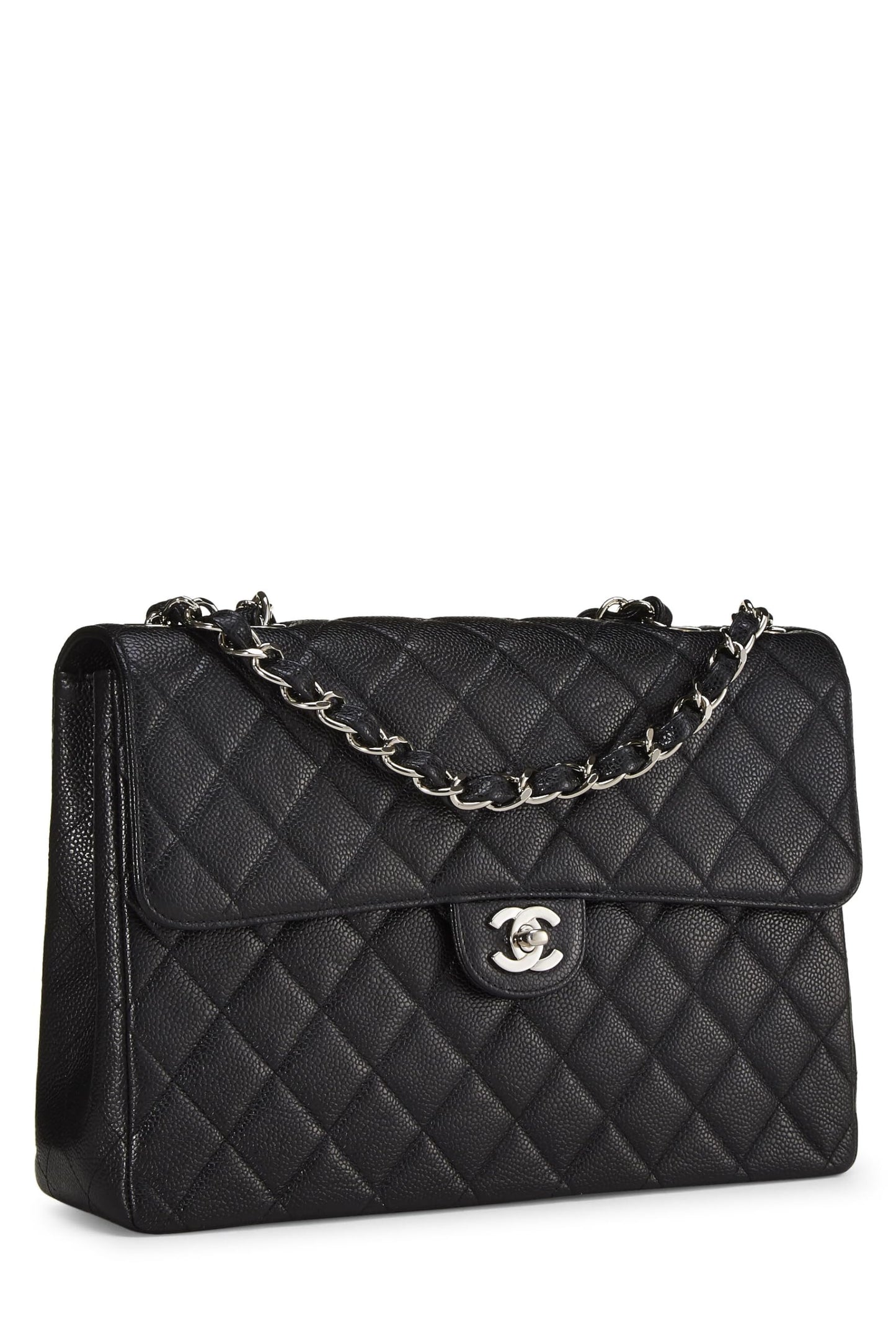 Chanel,  Black Quilted Caviar Half Flap Jumbo, Black