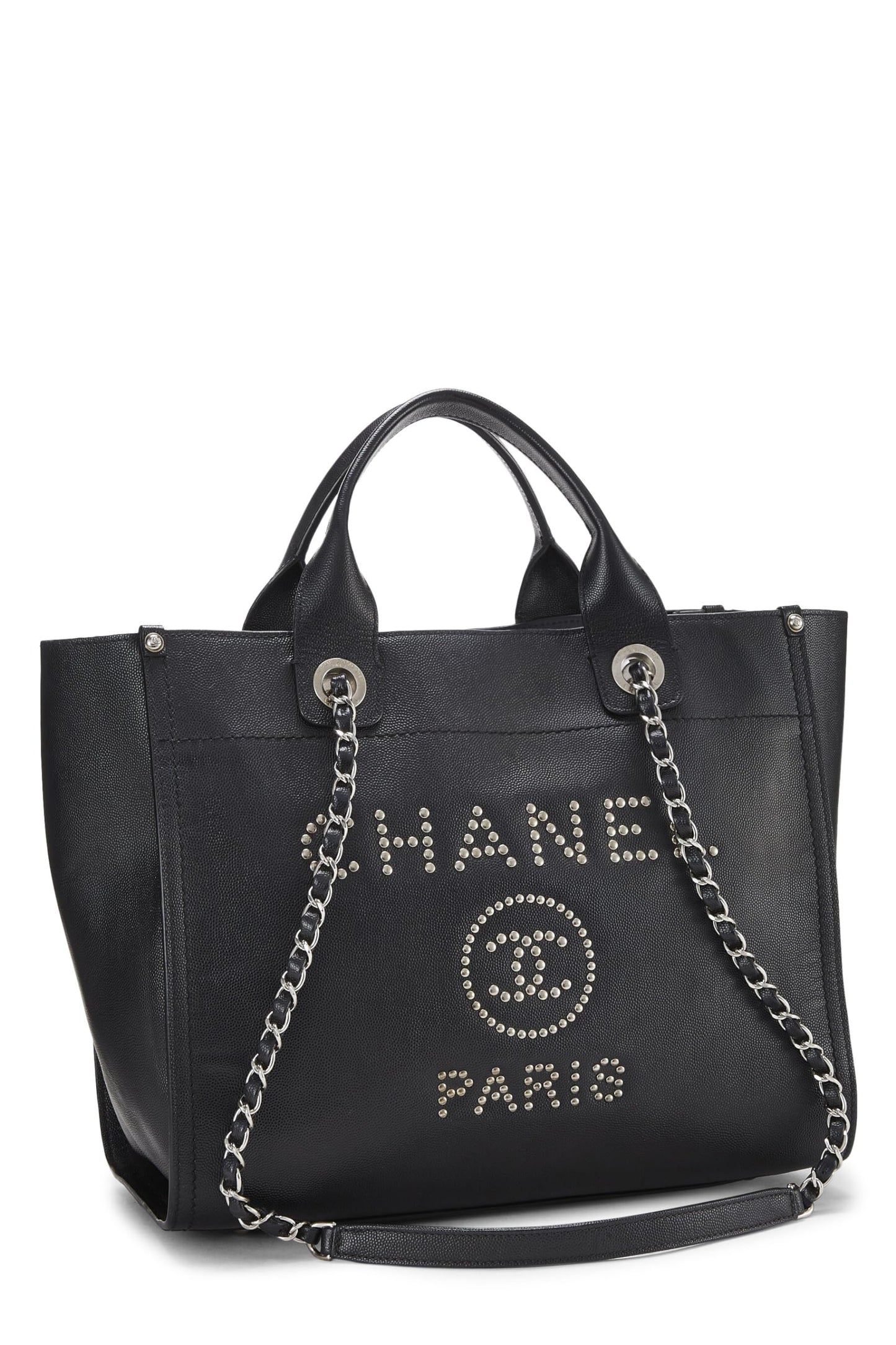 Chanel,  Black Caviar Studded Deauville Shopper Small, Black
