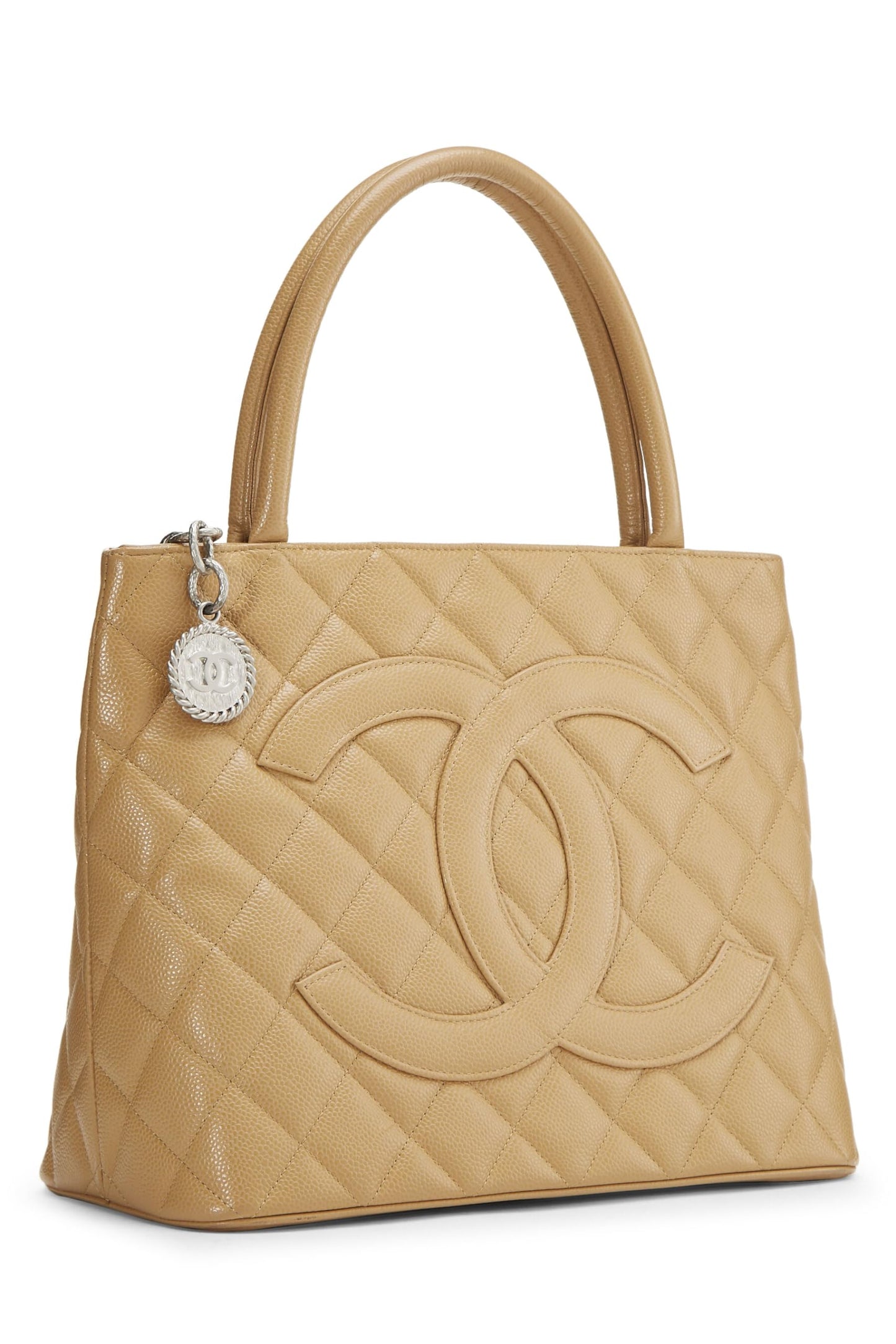 Chanel,  Beige Quilted Caviar Medallion Tote, Beige