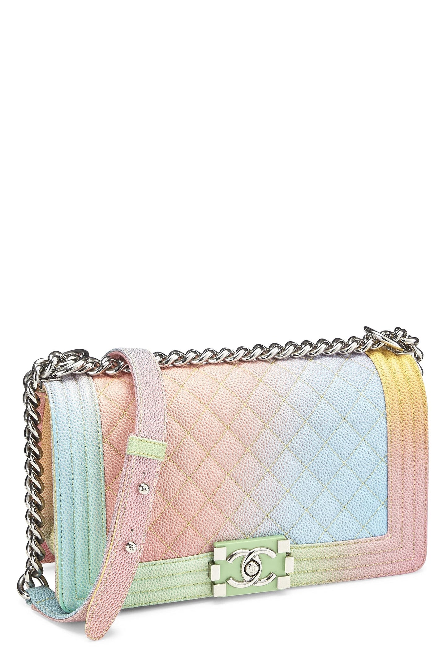 Chanel,  Rainbow Quilted Caviar Boy Bag Medium, Green