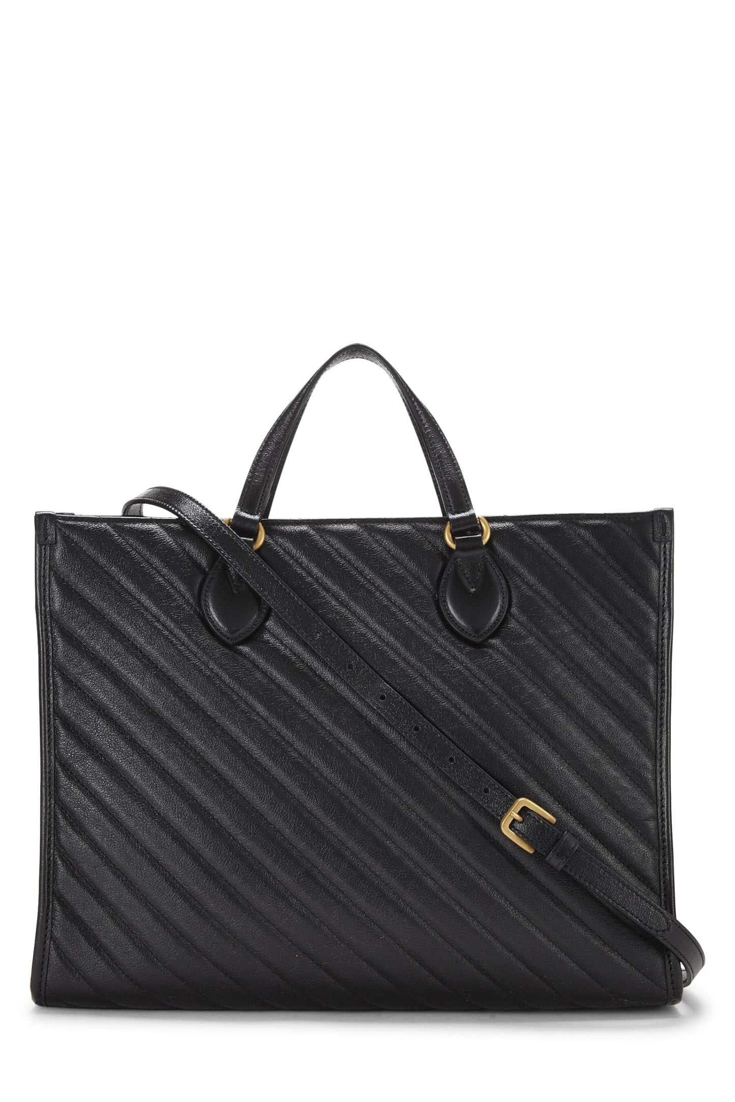 Gucci,  Black Leather Marmont Handle Bag Medium, Black