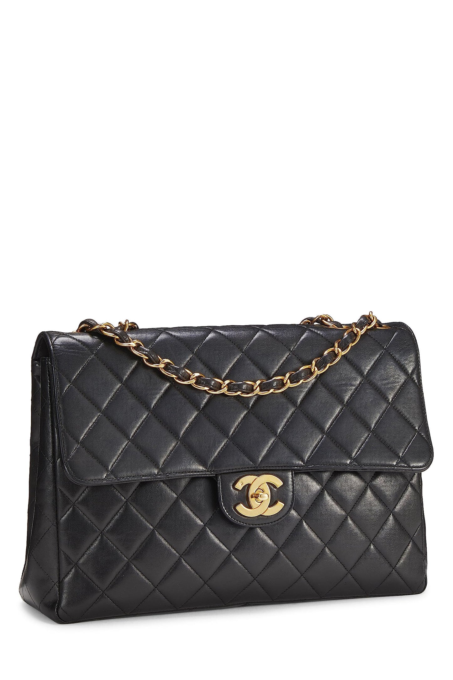 Chanel,  Black Quilted Lambskin Half Flap Jumbo, Black