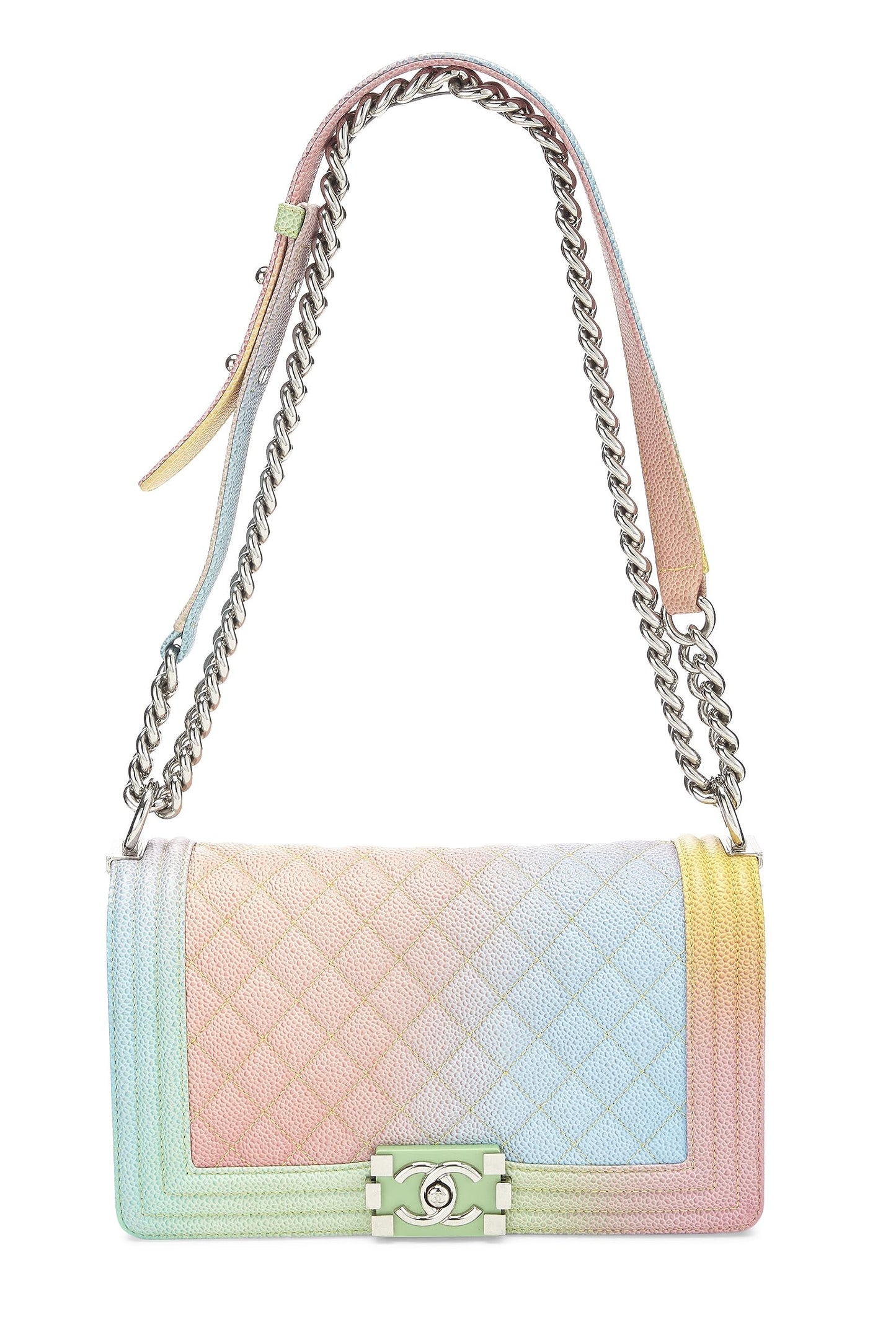 Chanel,  Rainbow Quilted Caviar Boy Bag Medium, Green