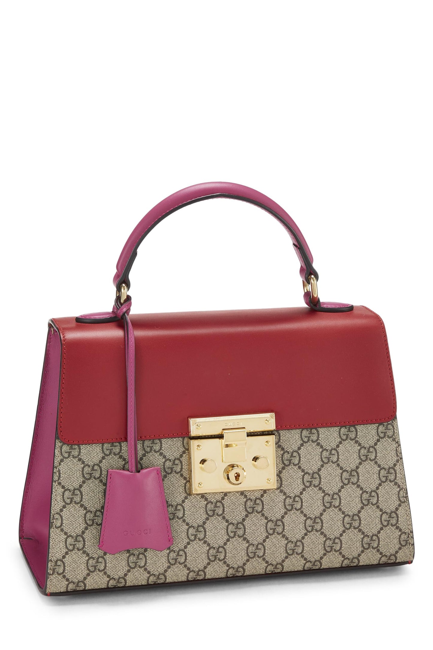 Gucci,  Red Original GG Supreme Canvas Padlock Top Handle Bag, Multi