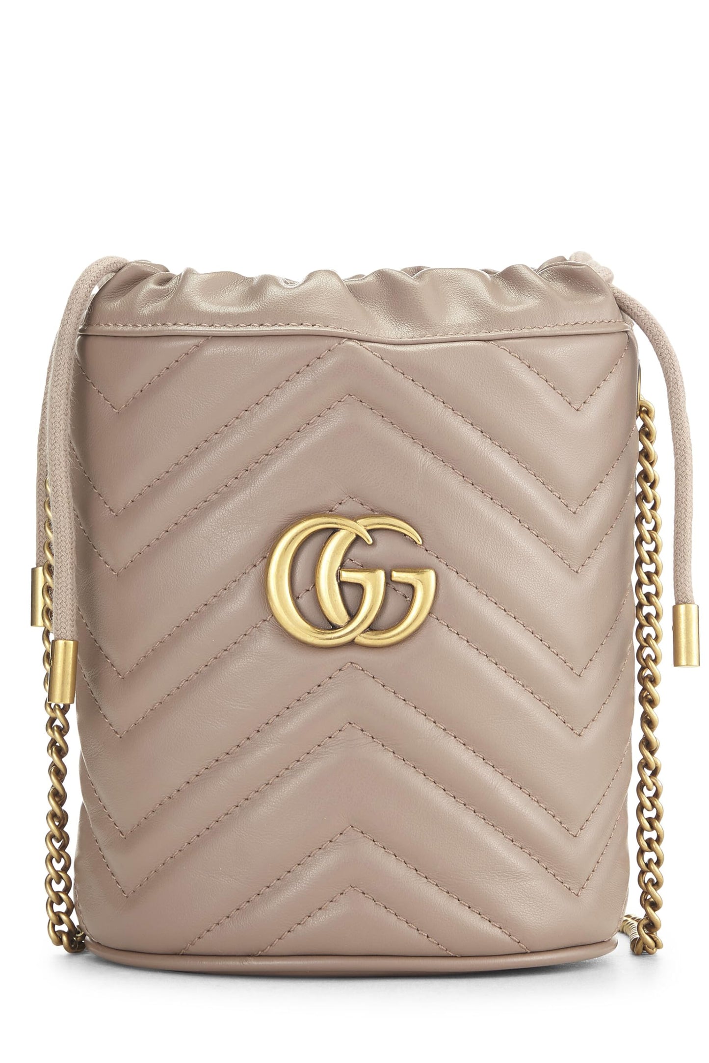 Gucci,  Beige Leather 'GG' Marmont Chain Bucket Bag Small, Beige