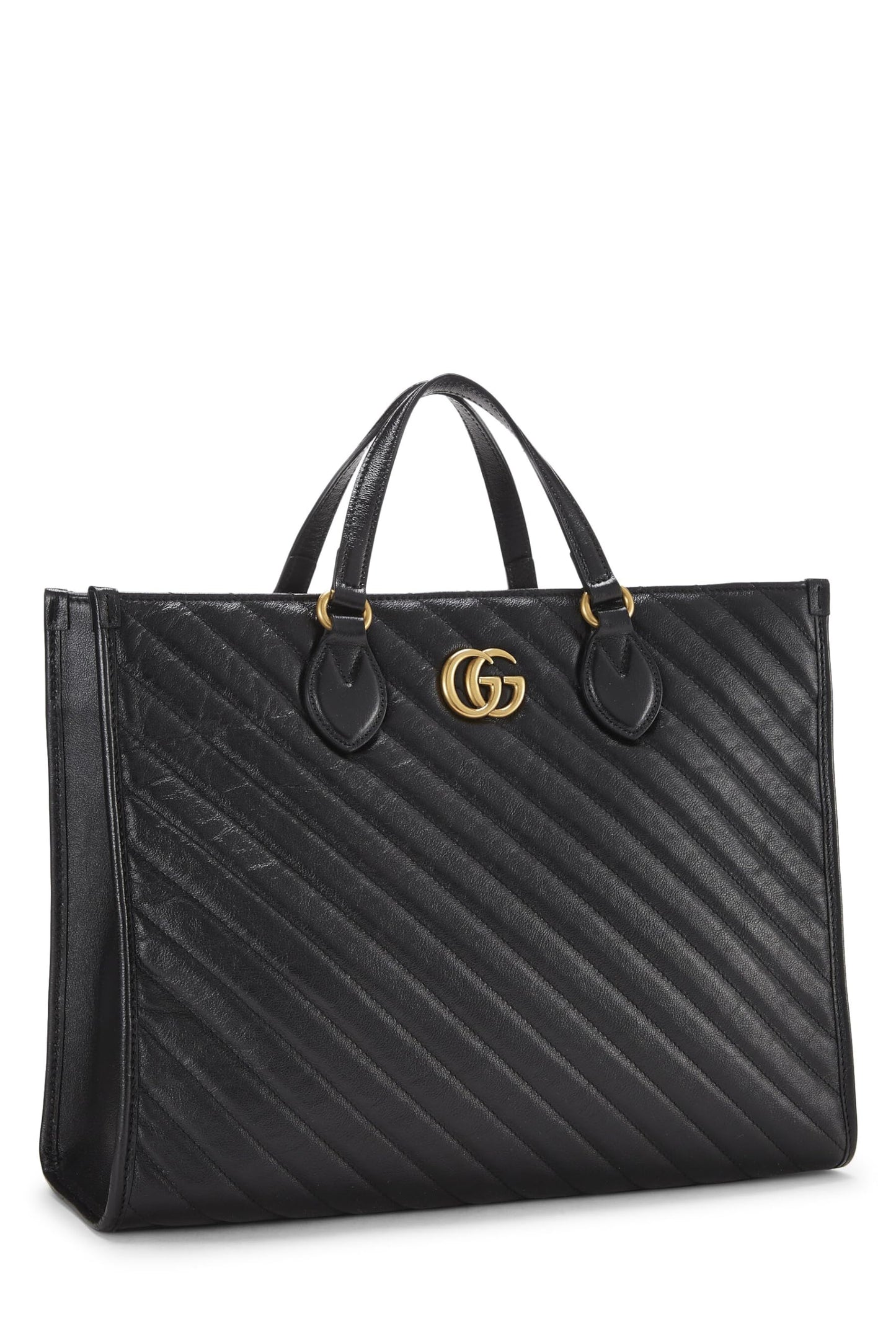 Gucci,  Black Leather Marmont Handle Bag Medium, Black