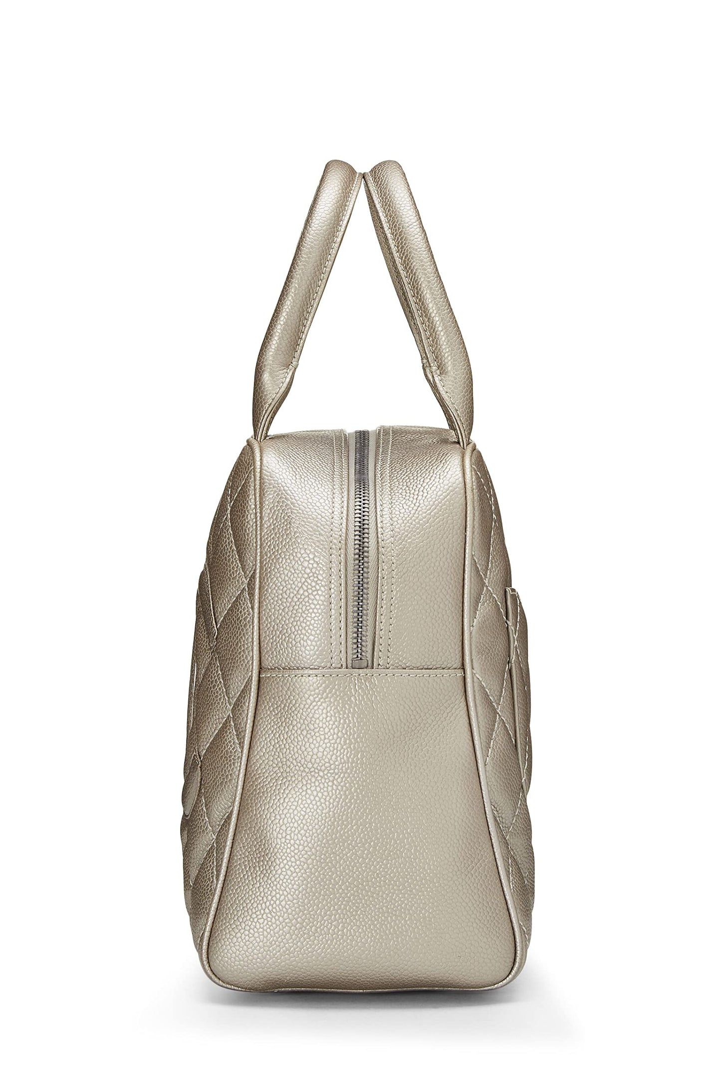 Chanel,  Metallic Silver Quilted Caviar Tassel Handbag, Silver