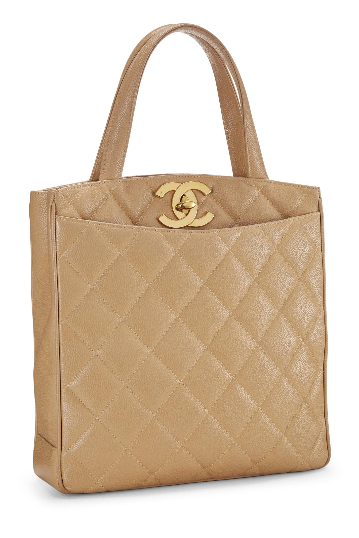 Chanel,  Beige Quilted Caviar Turnlock Handbag, Beige