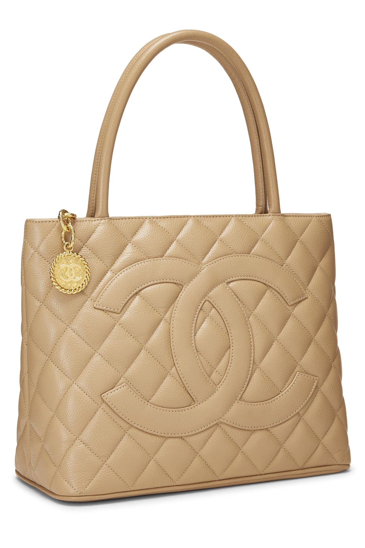 Chanel,  Beige Quilted Caviar Medallion Tote, Beige