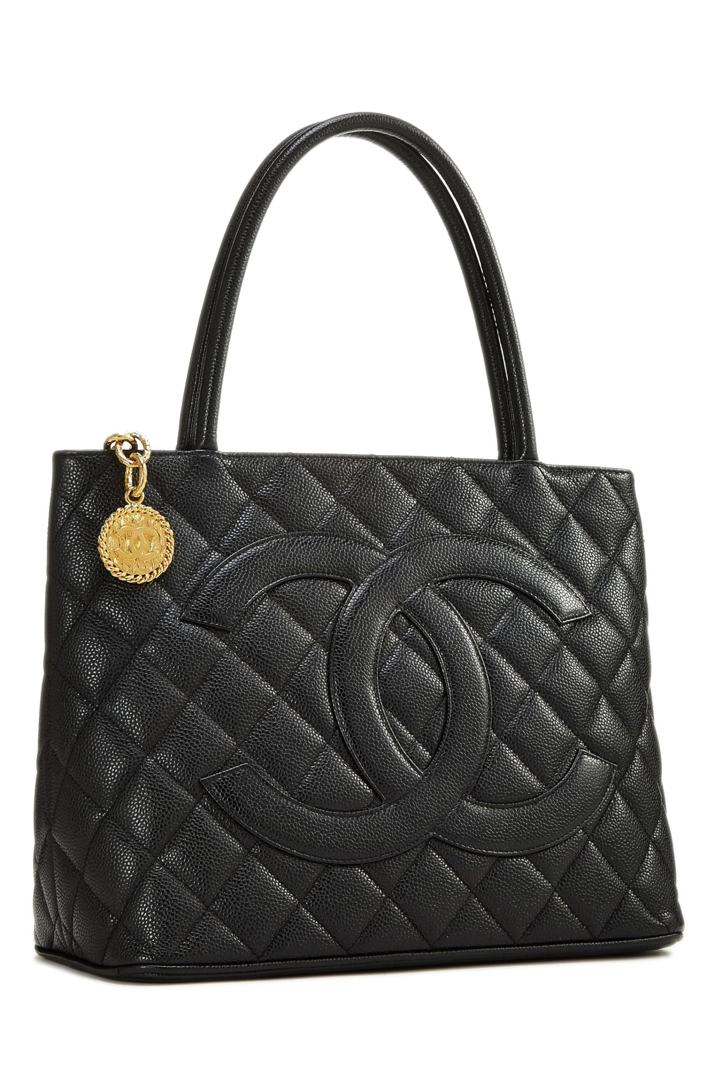 Chanel,  Black Quilted Caviar Medallion Tote, Black