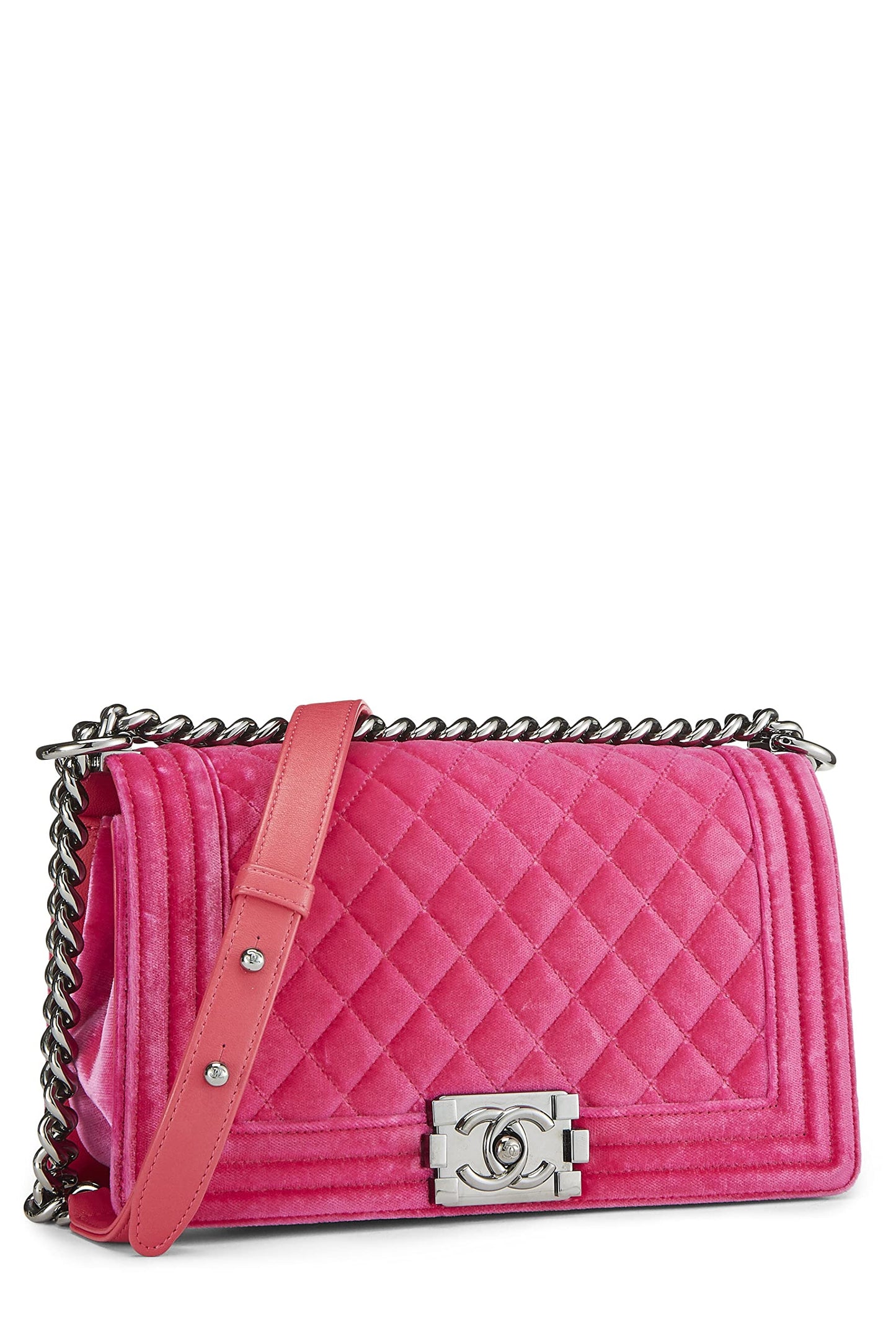 Chanel,  Pink Quilted Velvet Boy Bag Medium, Pink