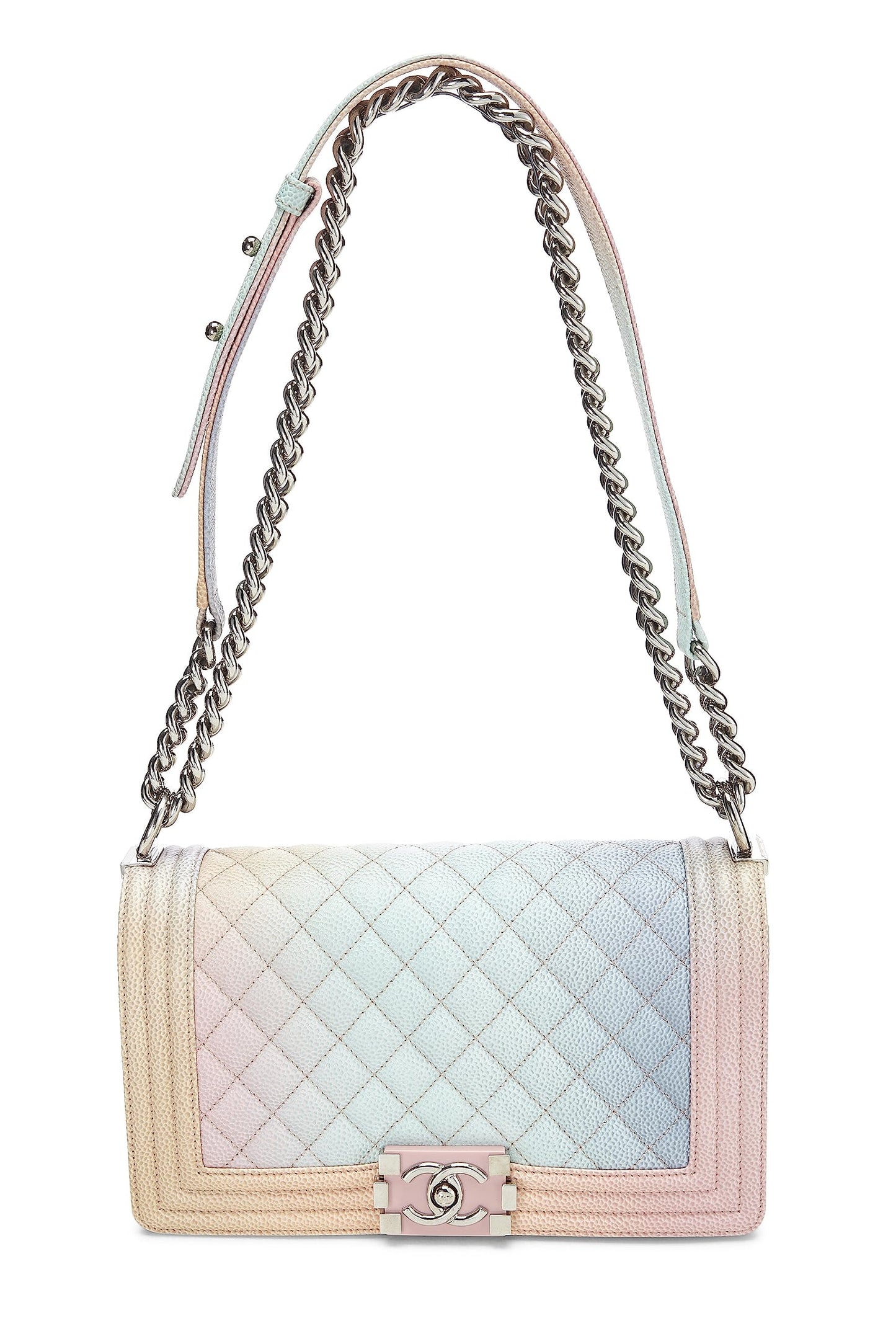 Chanel,  Rainbow Quilted Caviar Boy Bag Medium, Pink