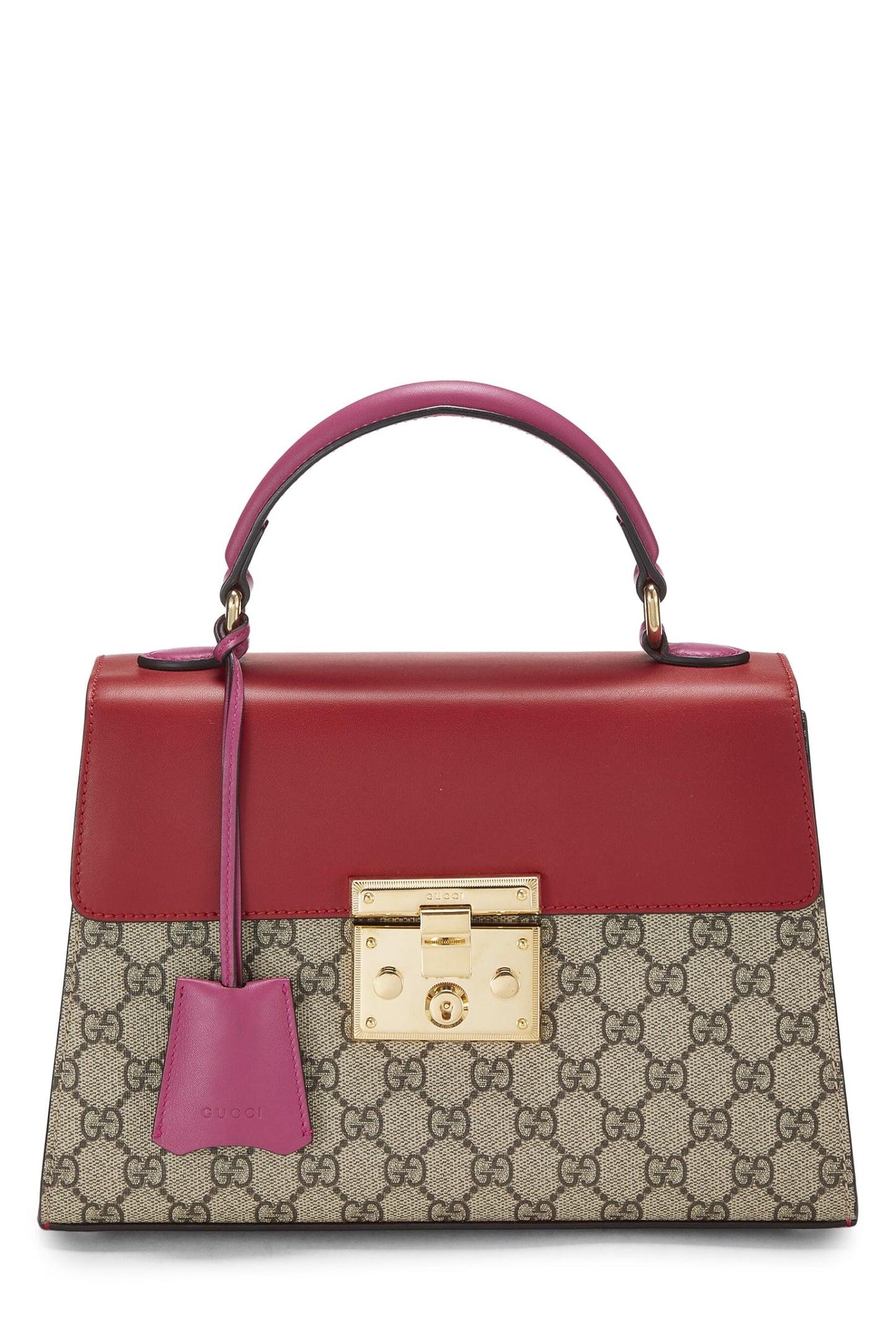 Gucci,  Red Original GG Supreme Canvas Padlock Top Handle Bag, Multi