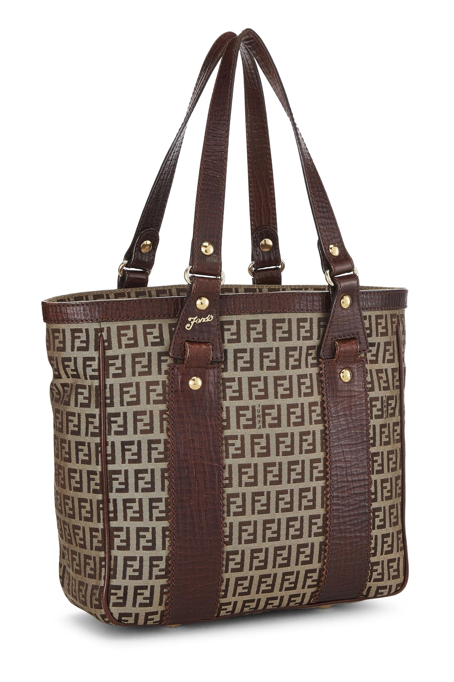 Fendi,  Brown Zucchino Canvas Tote Small, Brown