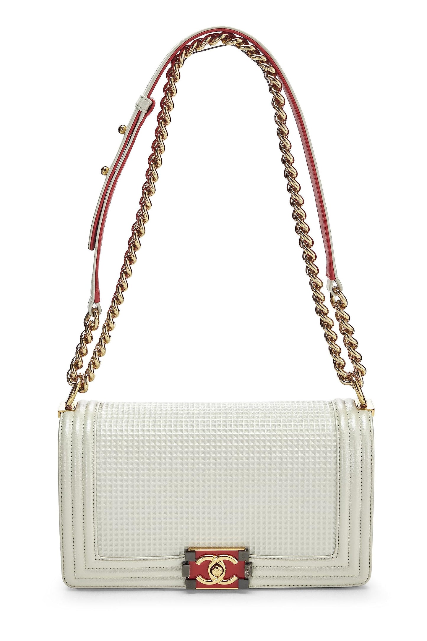 Chanel,  White Cube Embossed Leather Boy Bag Medium, White